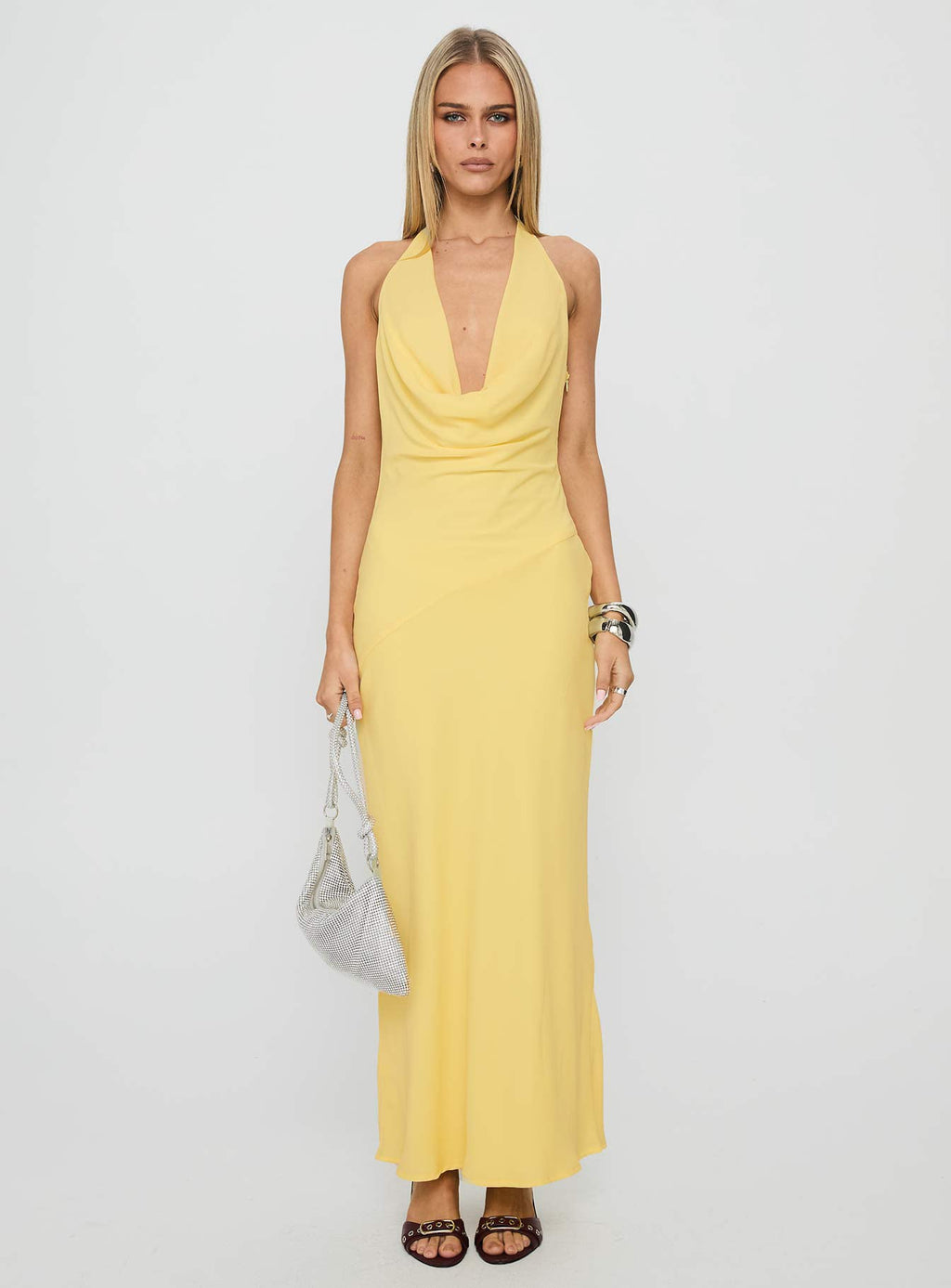 Ocean Boulevard Plunge Maxi Dress Lemon
