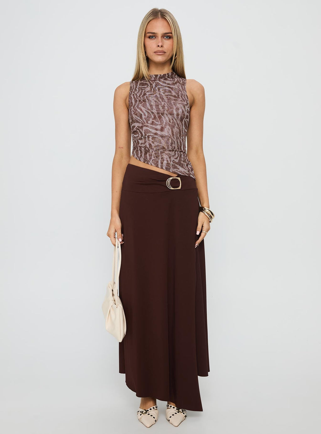 Nola Hardware Slit Maxi Skirt Brown