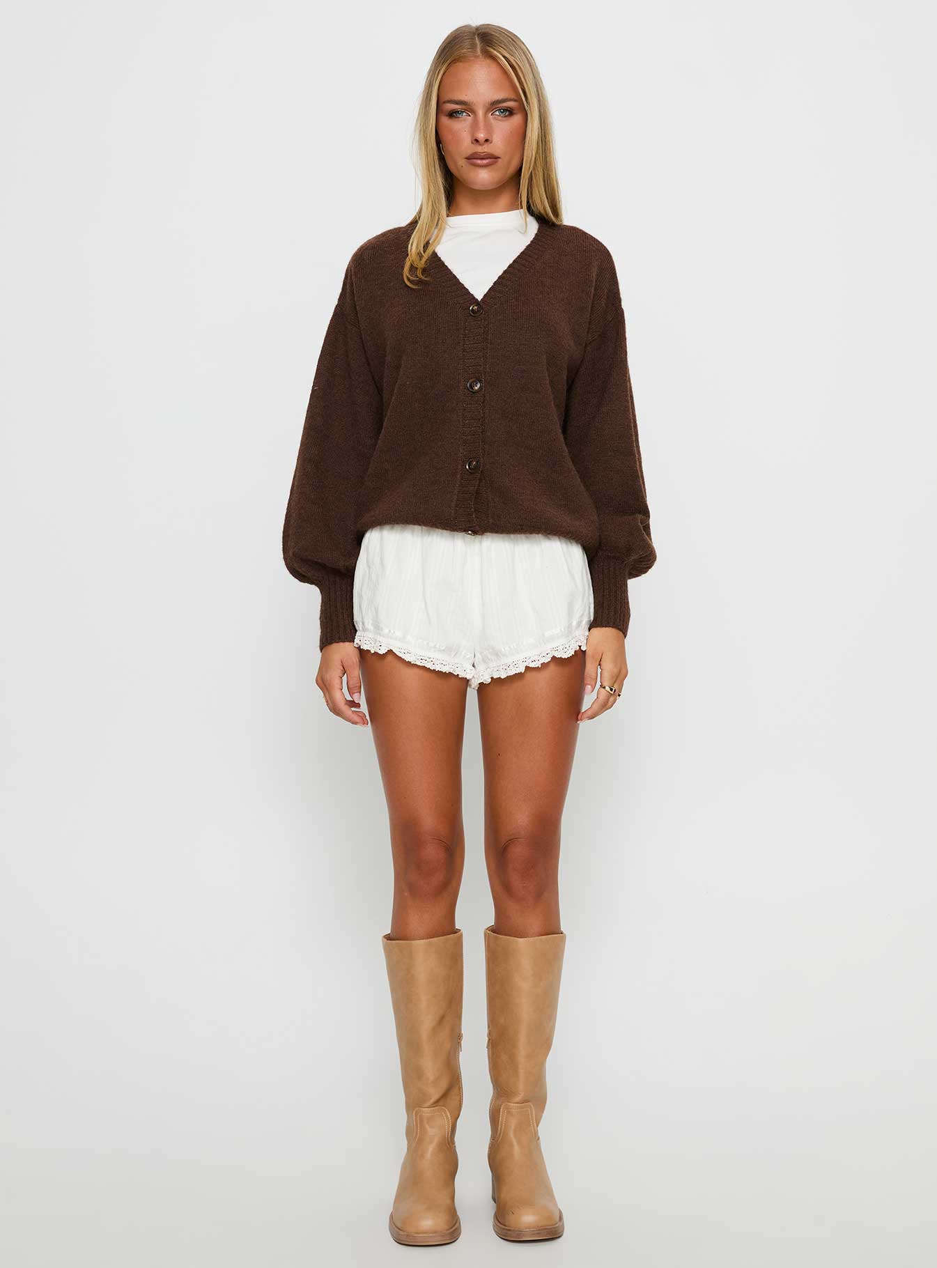 Eartha V Neck Knit Sweater Brown