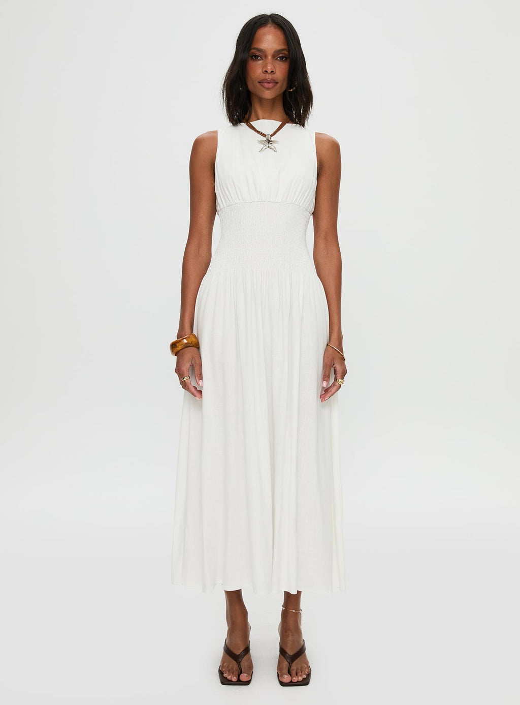 Lilienne Shirred Maxi Dress White