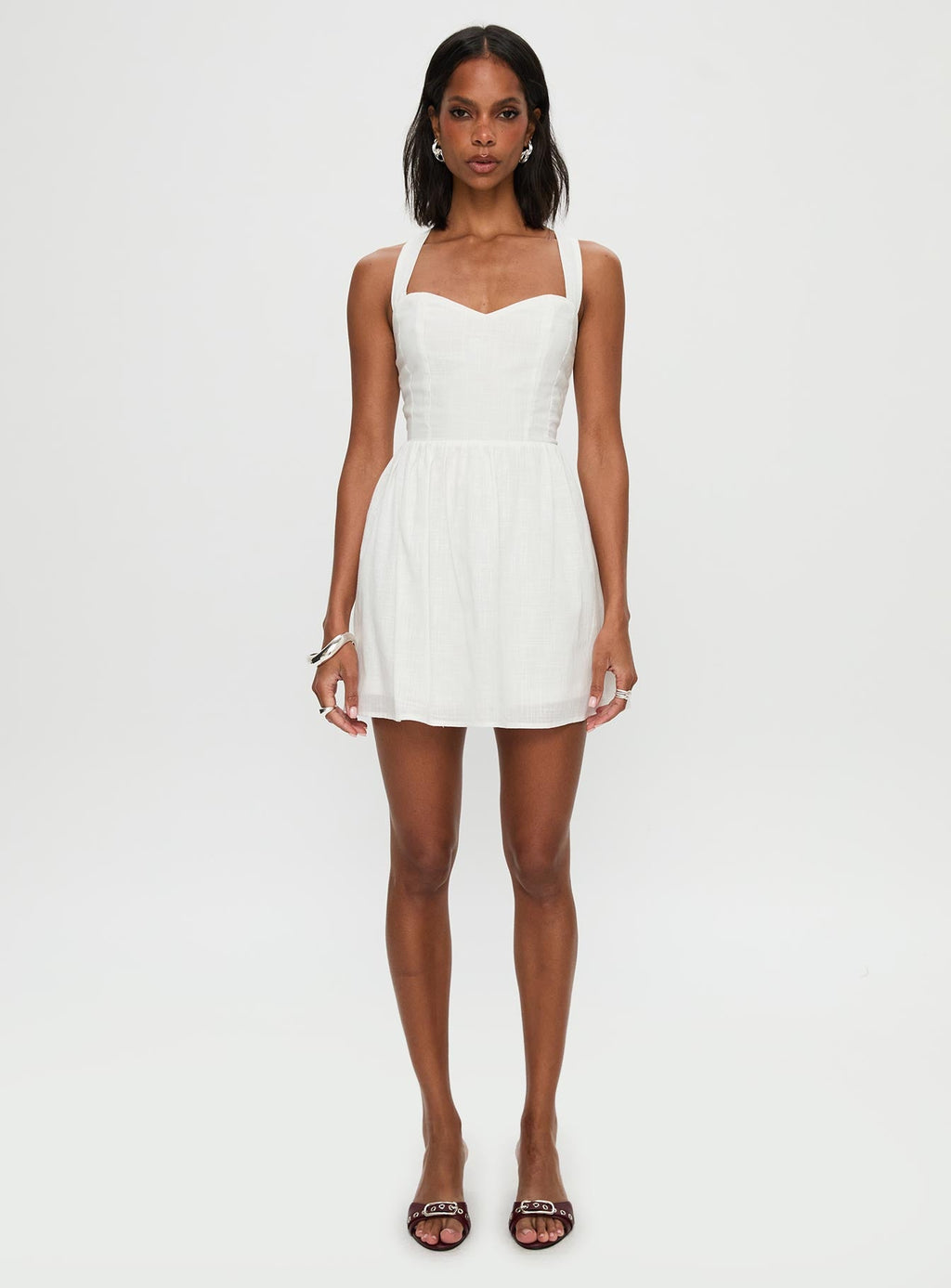 Zolena Halter Mini Dress White