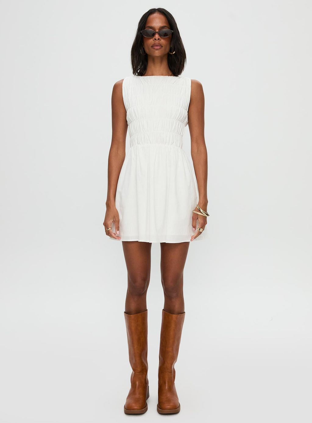 Melona Shirred Mini Dress White
