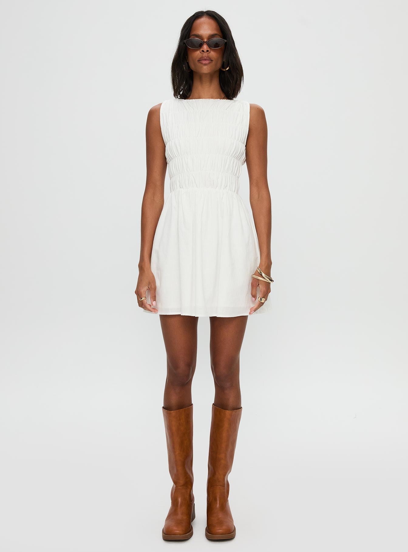 Melona Shirred Mini Dress White