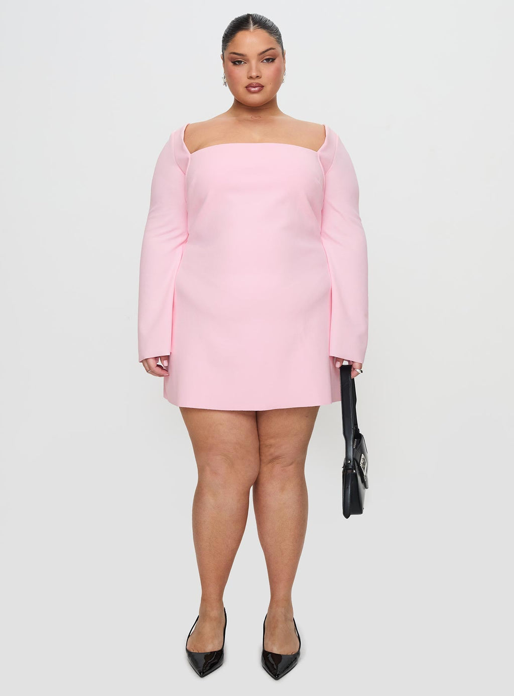 Bombshell Long Sleeve Mini Dress Pink Curve