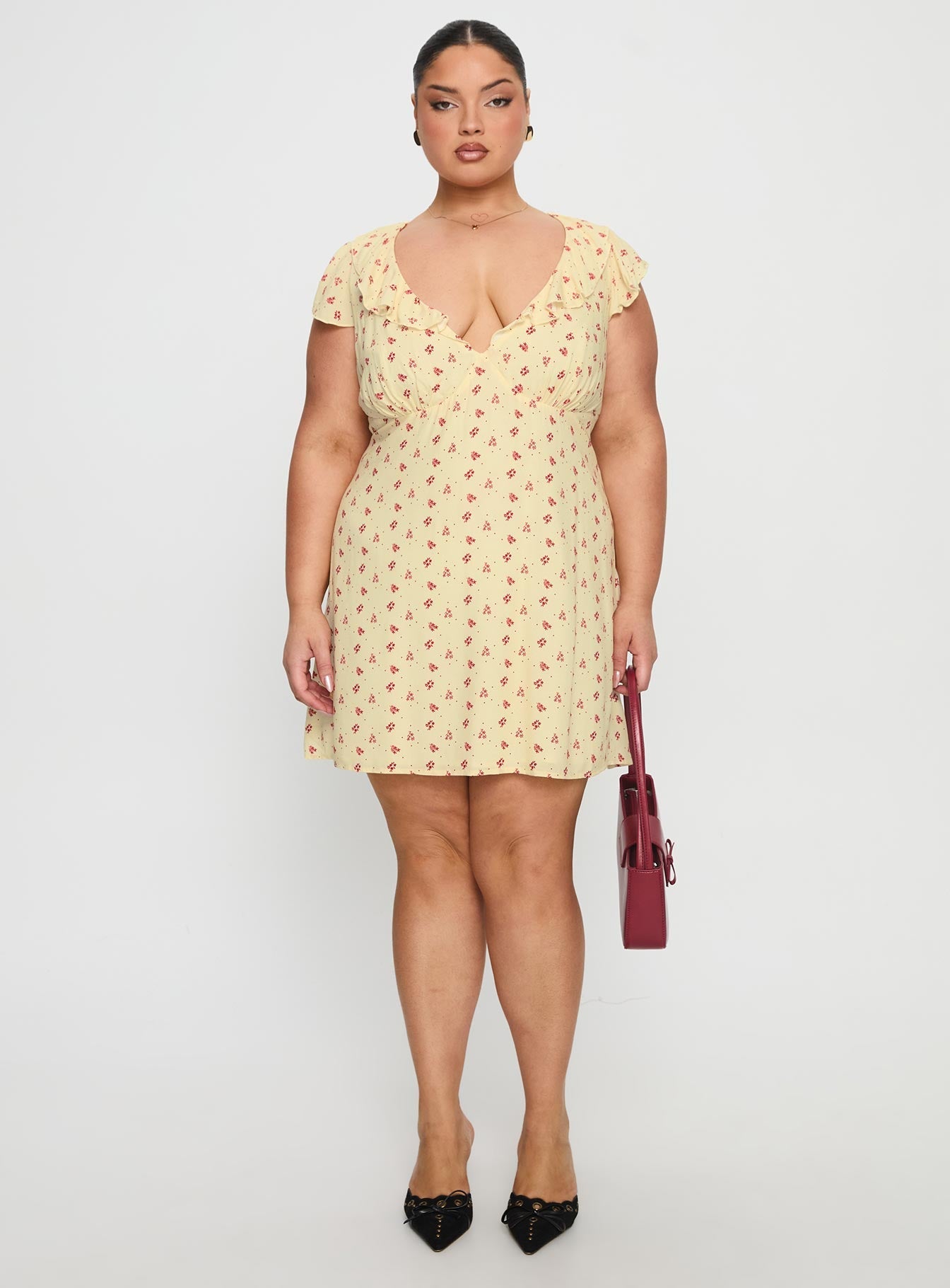 Just Me And You Frill Mini Dress Yellow Floral Curve
