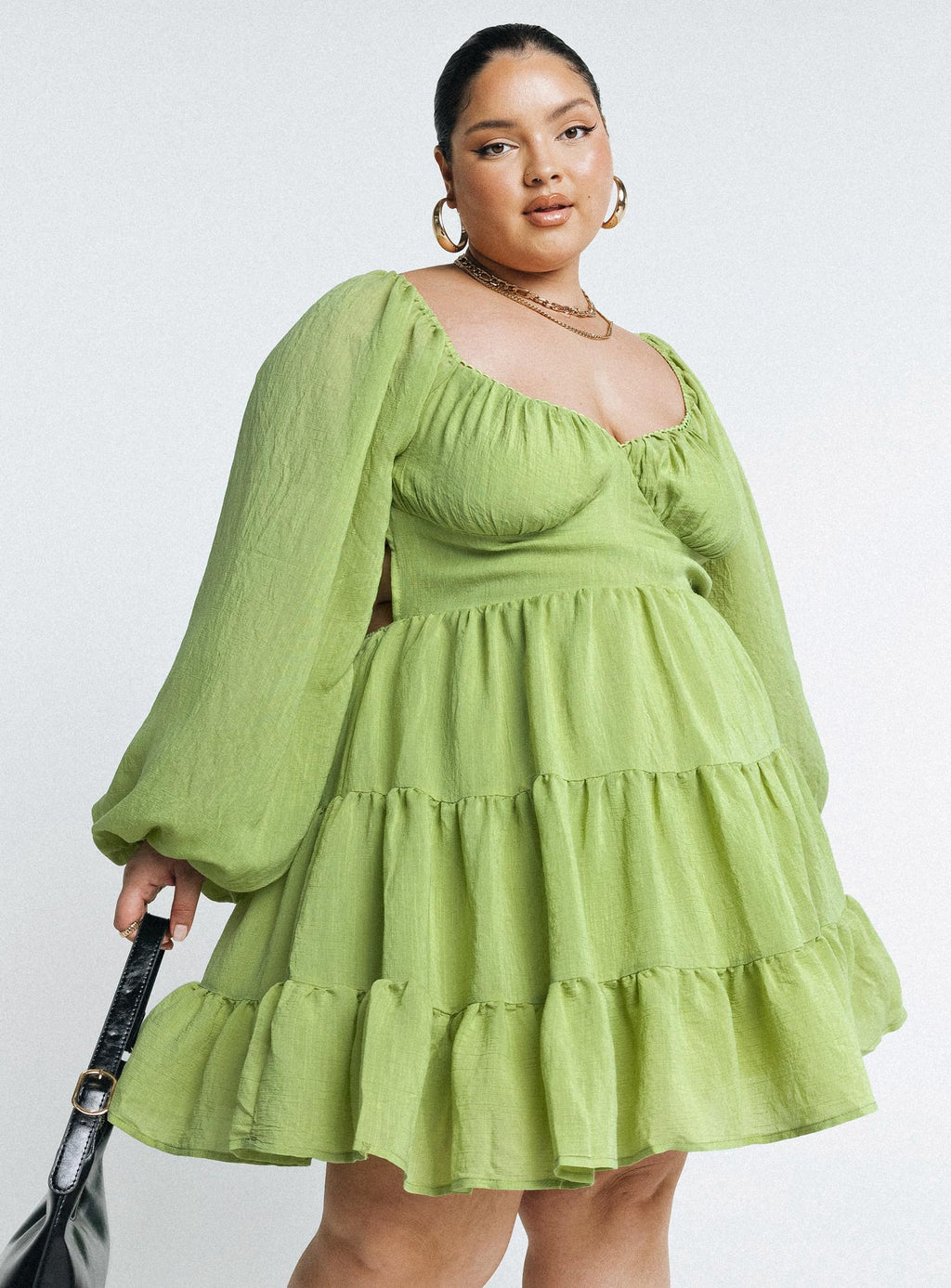 Danny Long Sleeve Mini Dress Green Curve