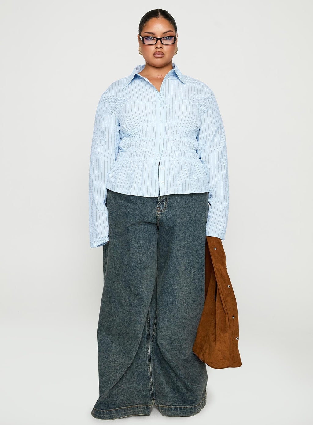 Liesel Shirred Long Sleeve Top Stripe Curve