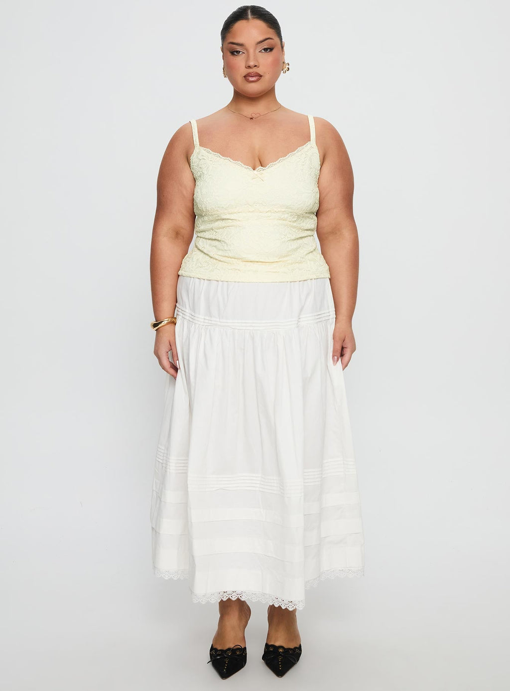 Calling For You Flowy Maxi Skirt White Curve