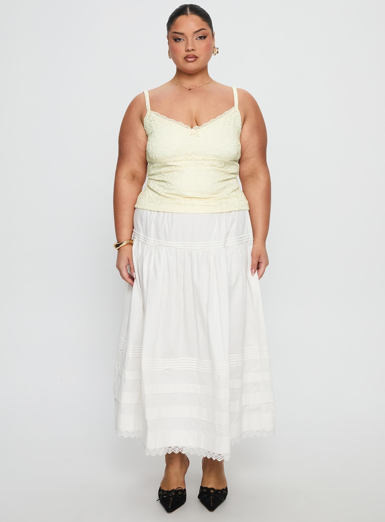 Calling For You Flowy Maxi Skirt White Curve