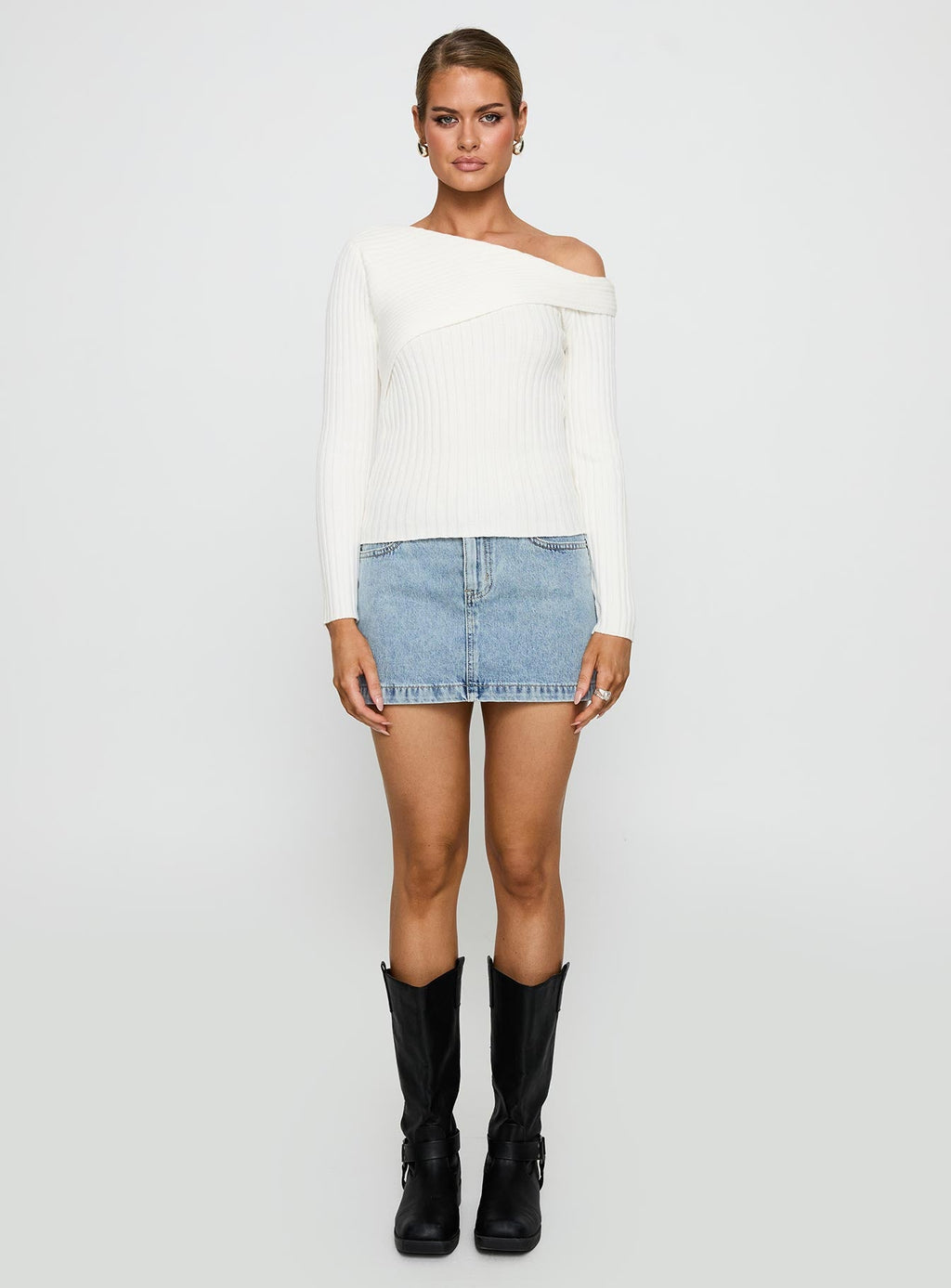 Jaybell Cold Shoulder Sweater White