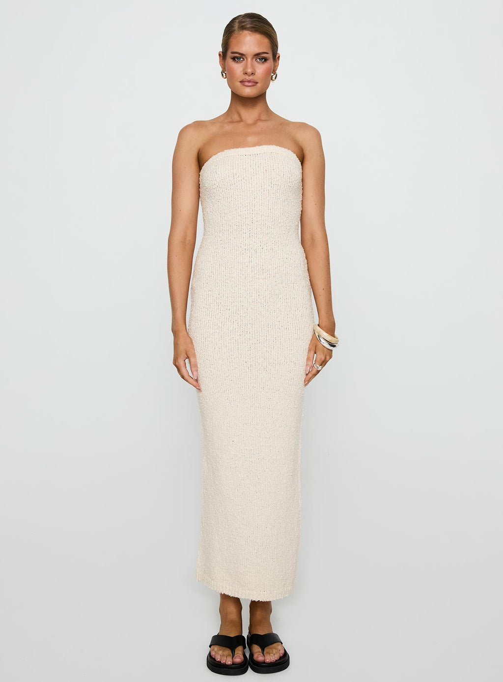 Cloud Strapless Boucle Maxi Dress Cream