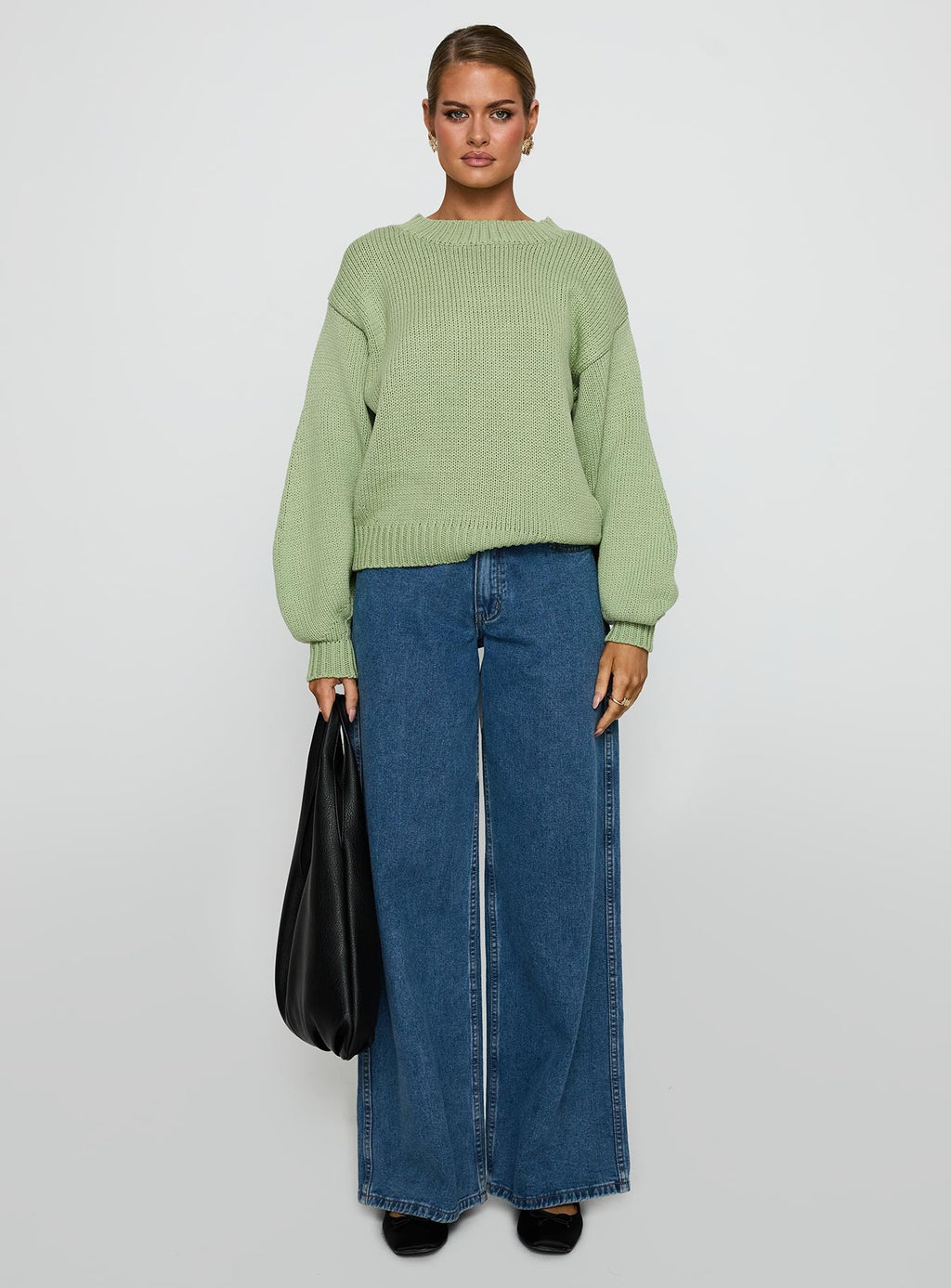 Harmony Balloon Sleeve Knit Sweater Sage