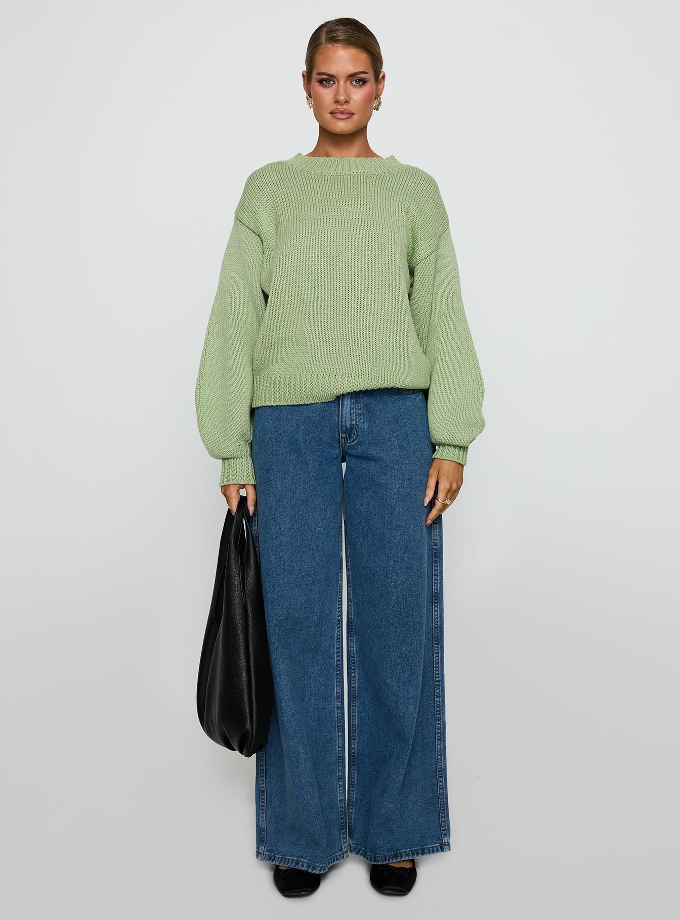 Harmony Balloon Sleeve Knit Sweater Sage