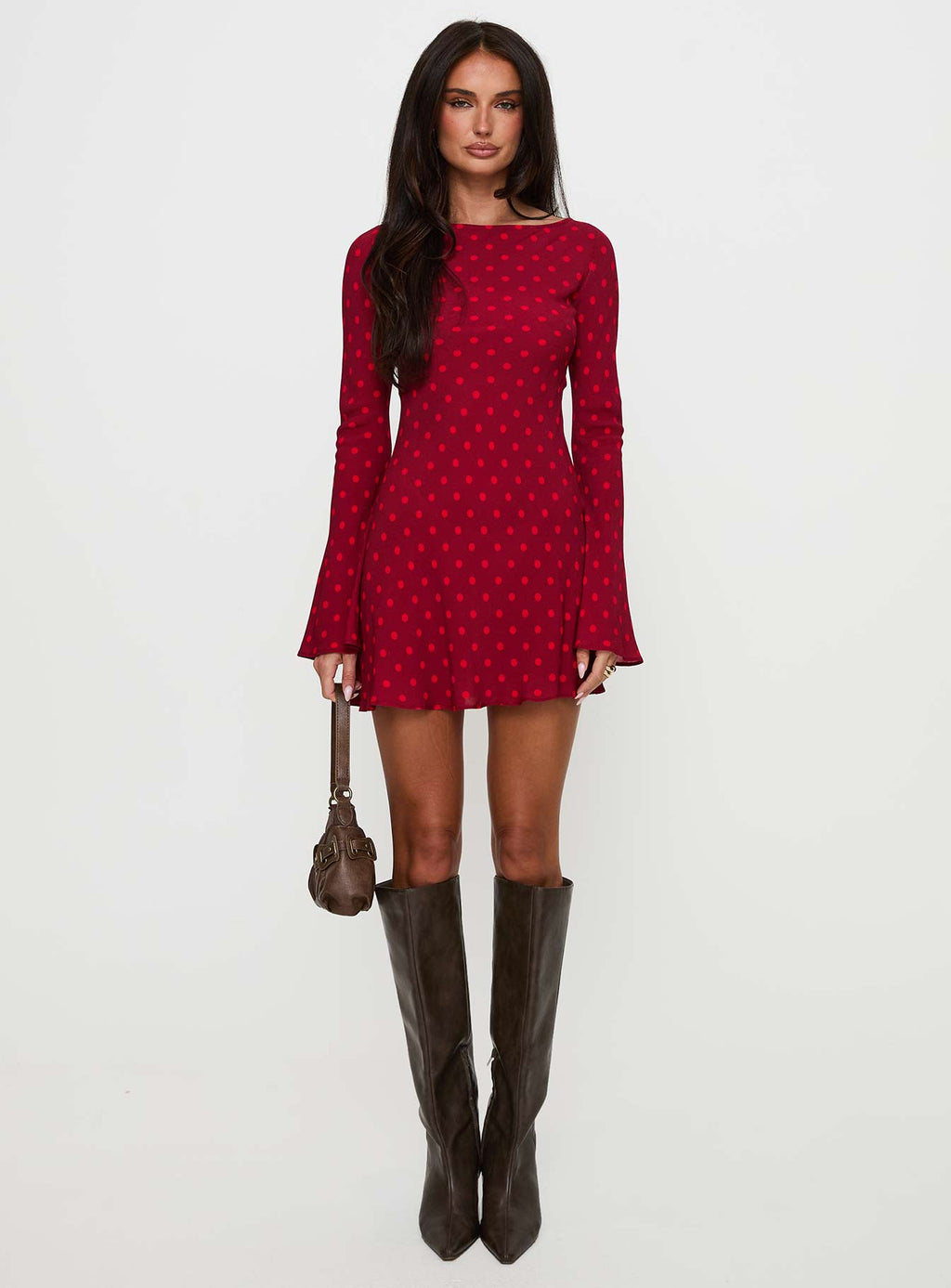 Good Graces Long Sleeve Mini Dress Red Dot
