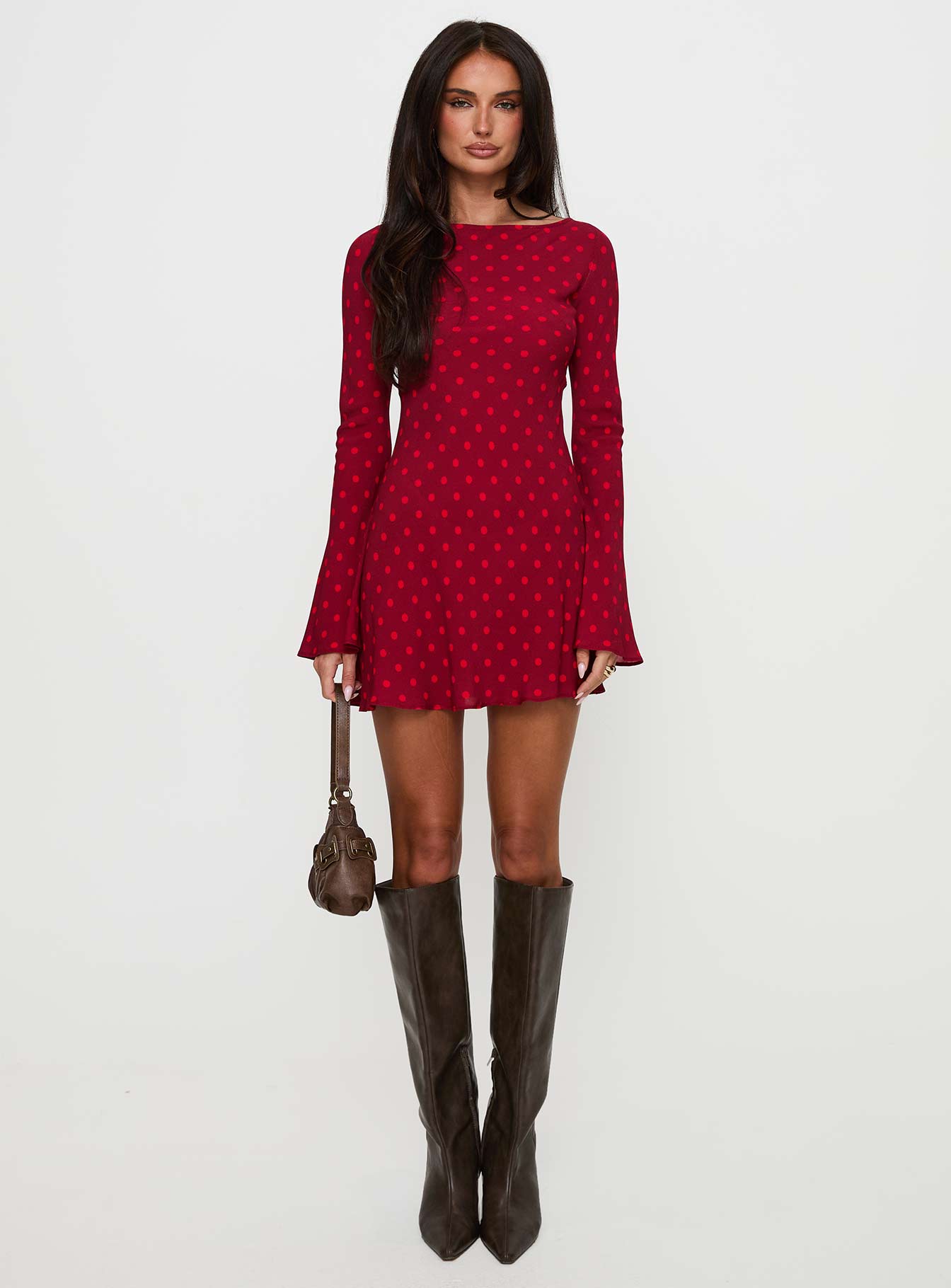 Good Graces Long Sleeve Mini Dress Red Dot