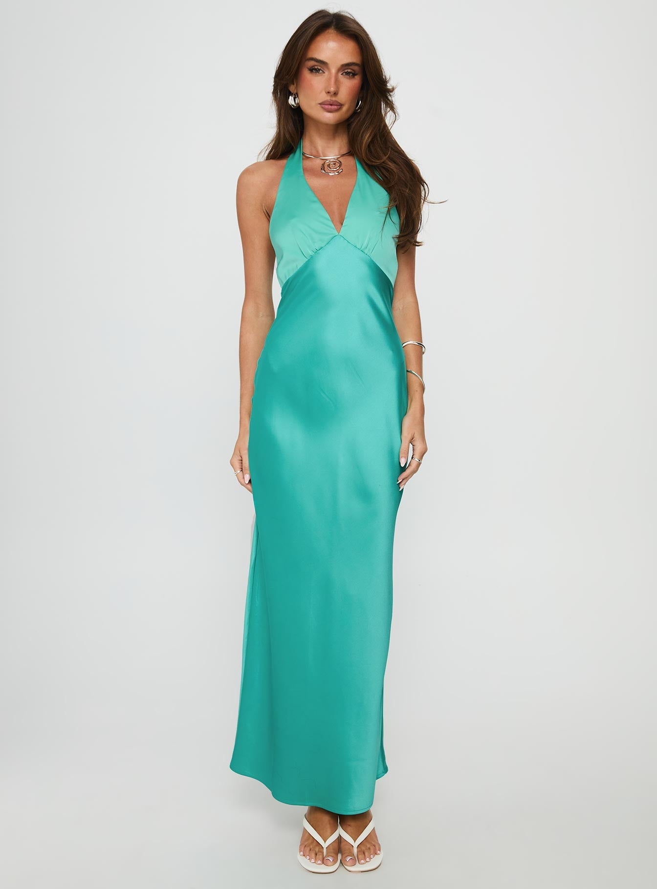 Annalia Scarf Tie Maxi Dress Aqua