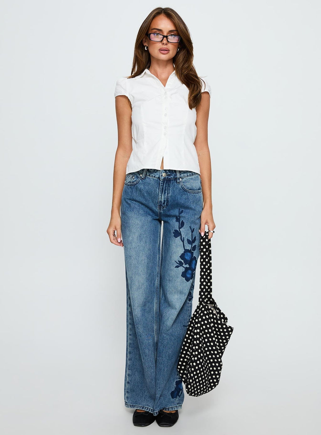 Sisterhood Mid Rise Wide Leg Patchwork Jeans Mid Blue Wash