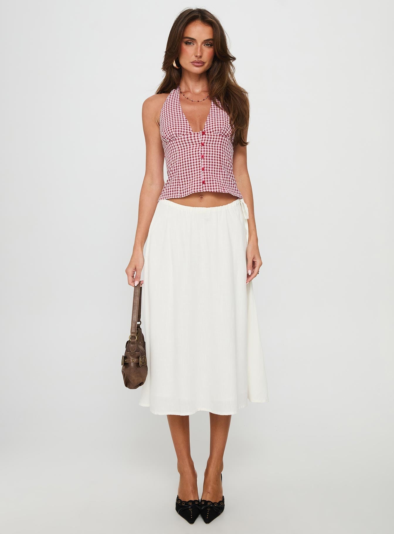 Persuasion Tie Side Midi Skirt White