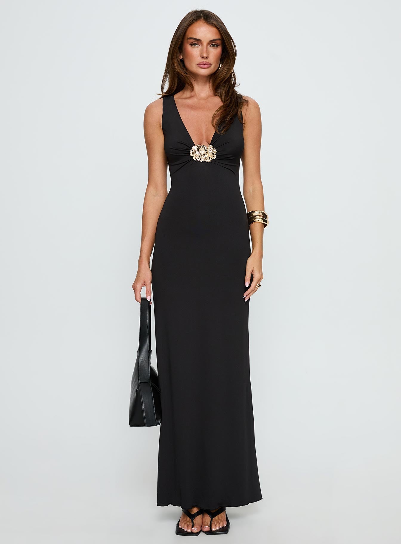 Adalie Hardware Plunge Maxi Dress Black