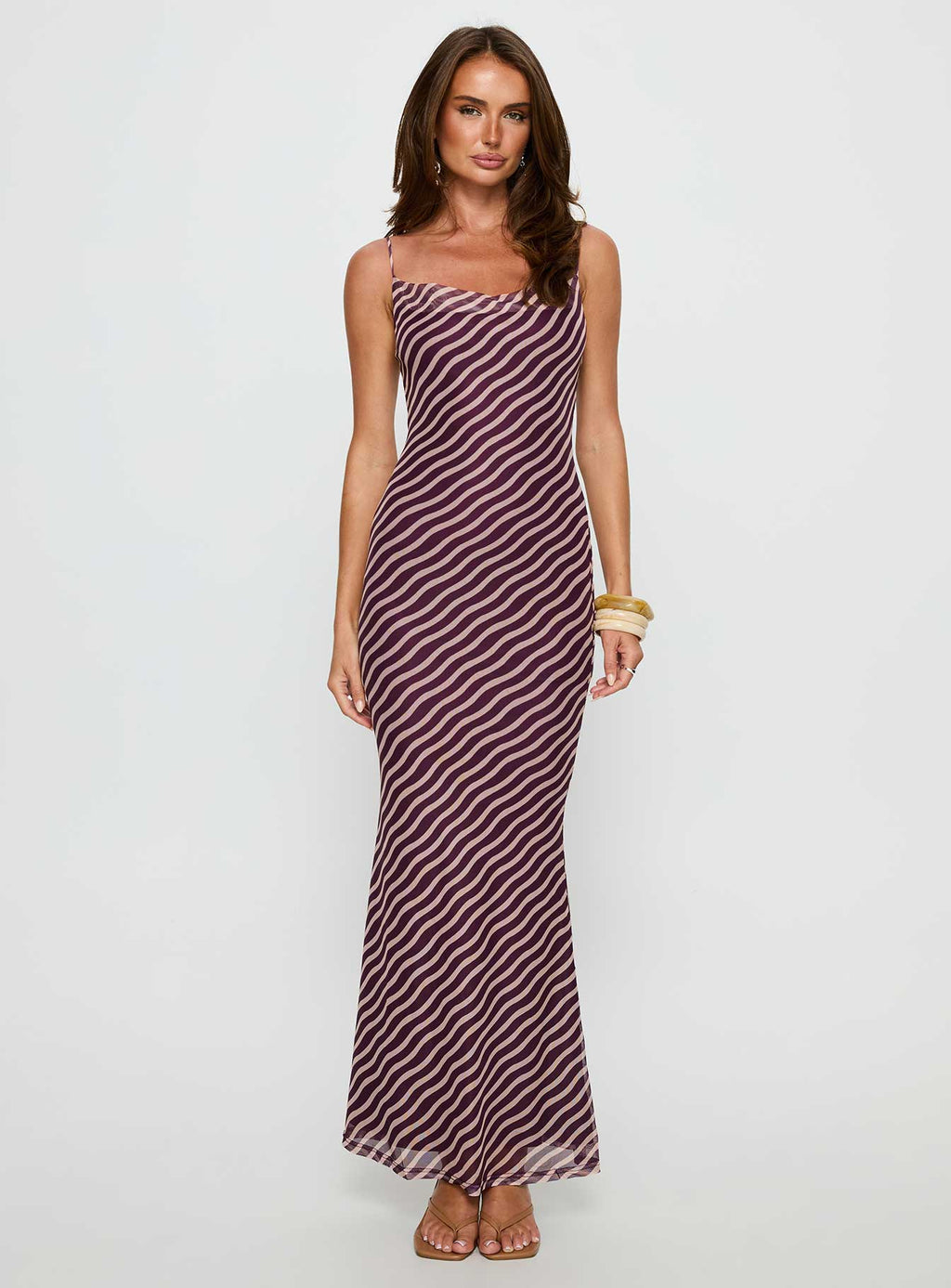 Aliah Cowl Neck Maxi Dress Brown Stripe