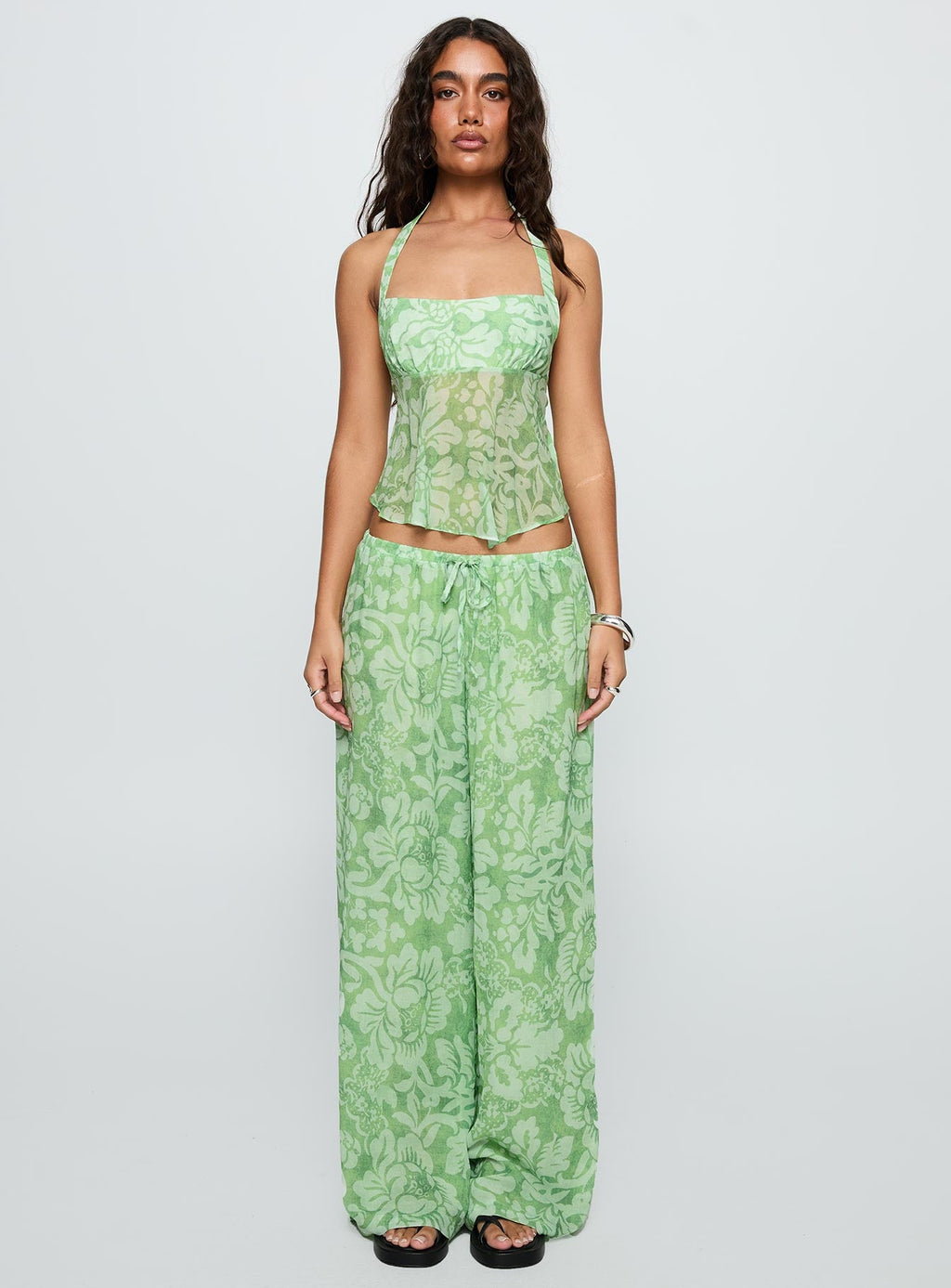 Finesse Halter Top Green Floral