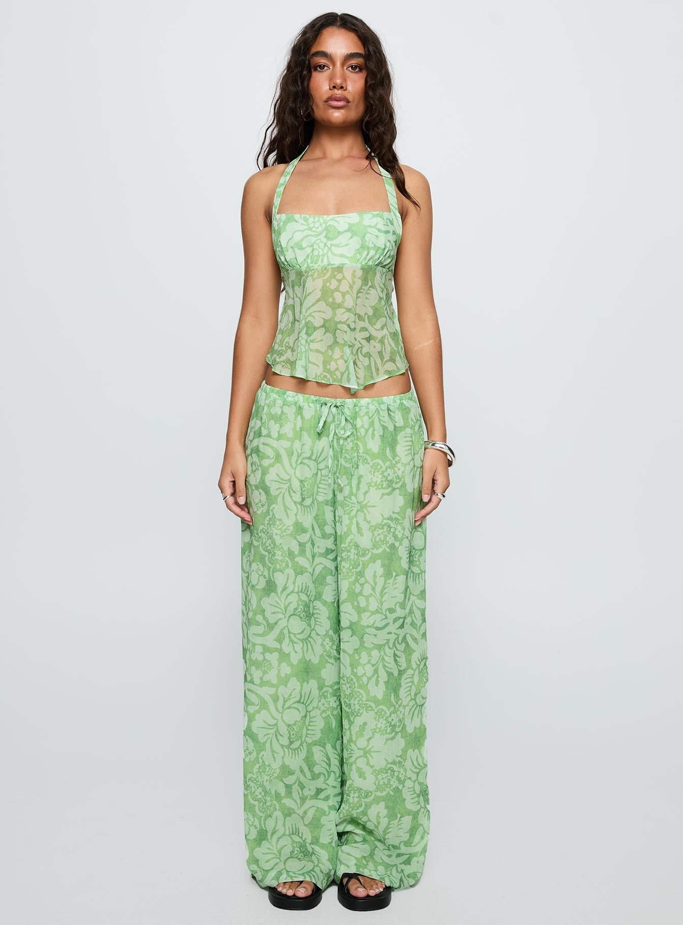 Finesse Halter Top Green Floral