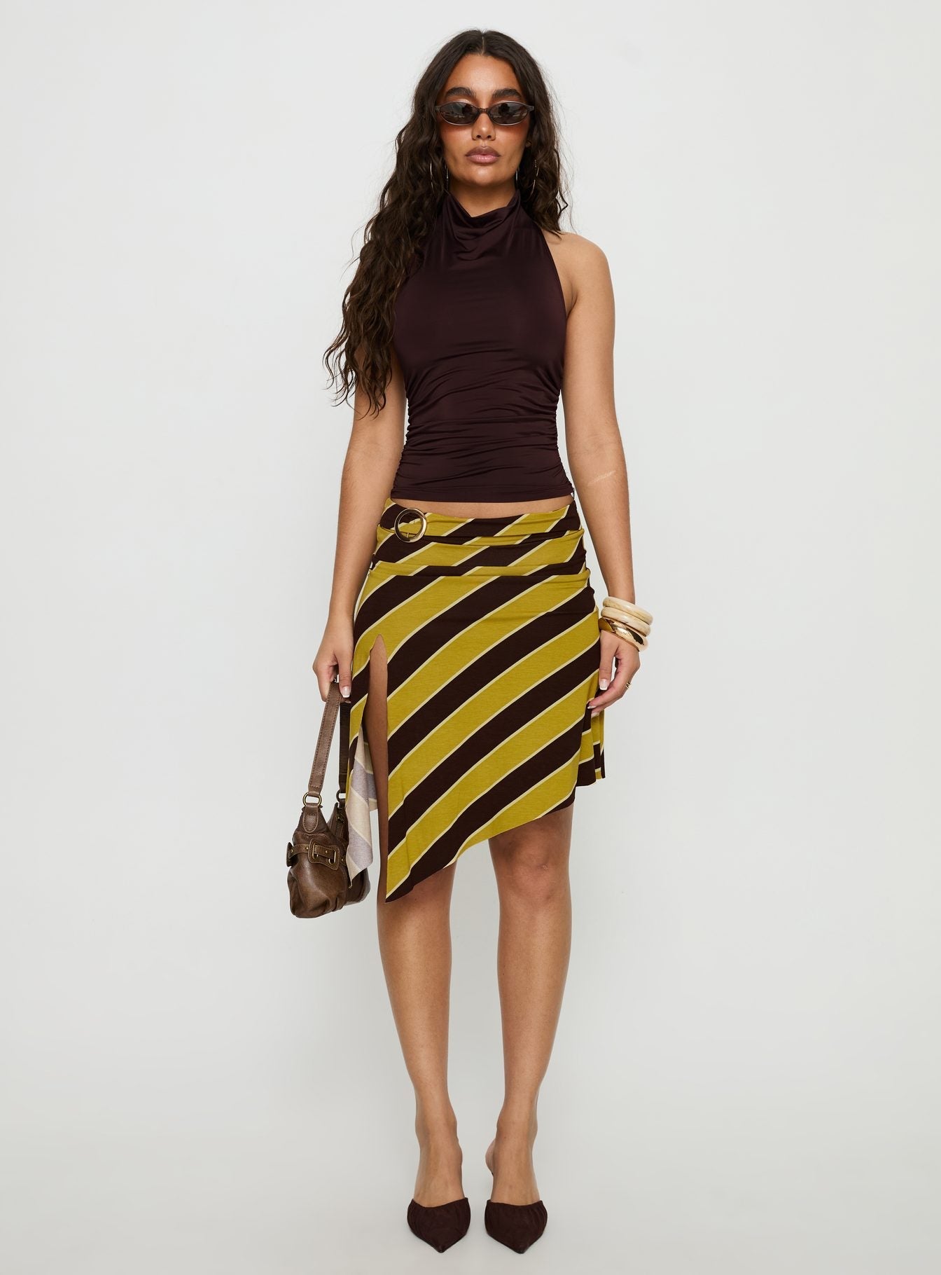 Sherry Midi Skirt Stripe Retro Yellow