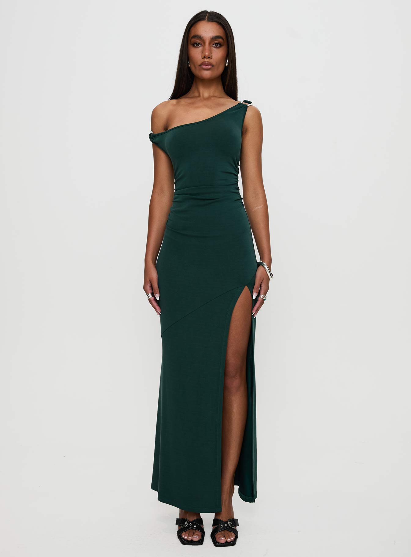 Rios One Shoulder Maxi Dress Green
