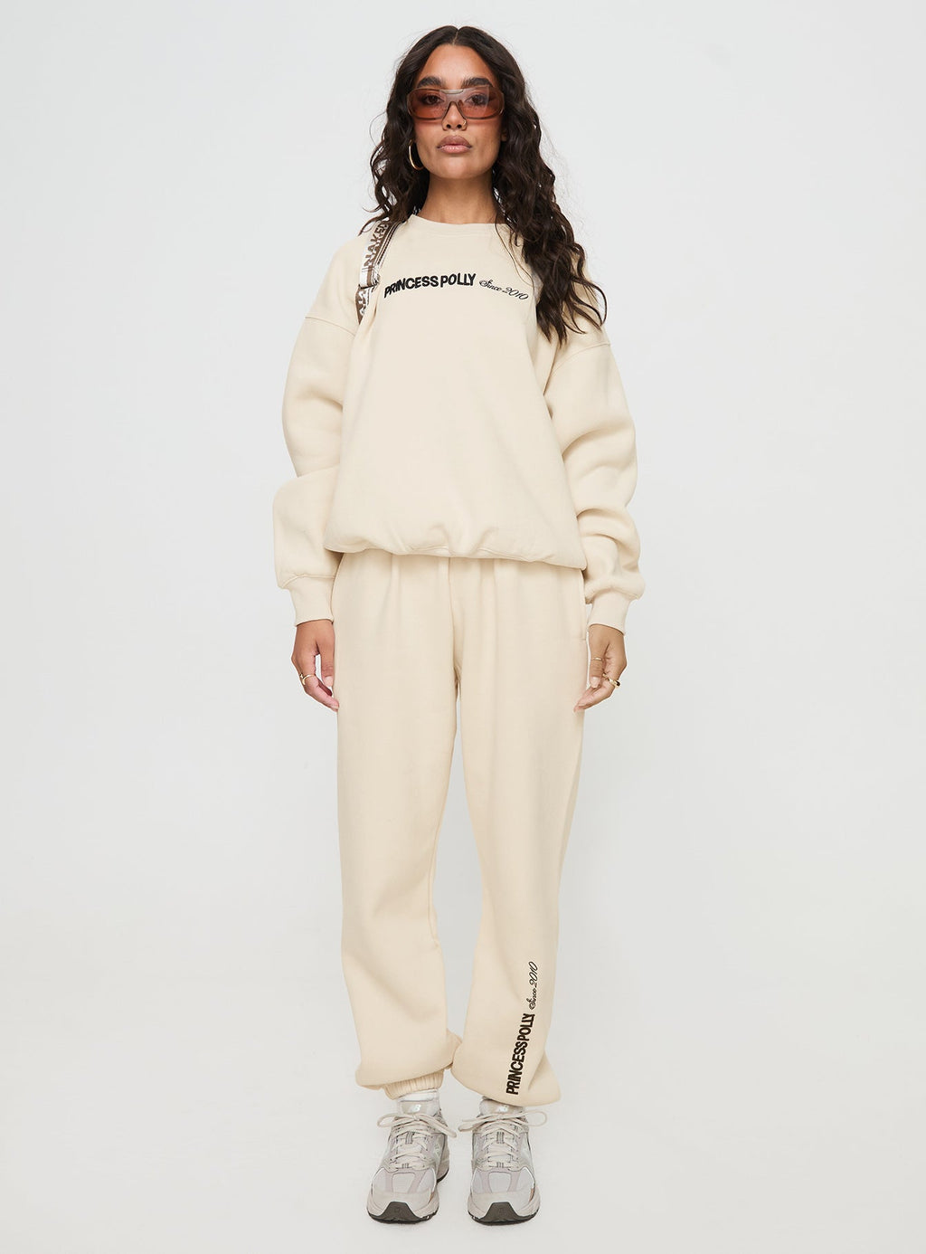 Princess Polly Track Pants Block / Cursive Text Stone