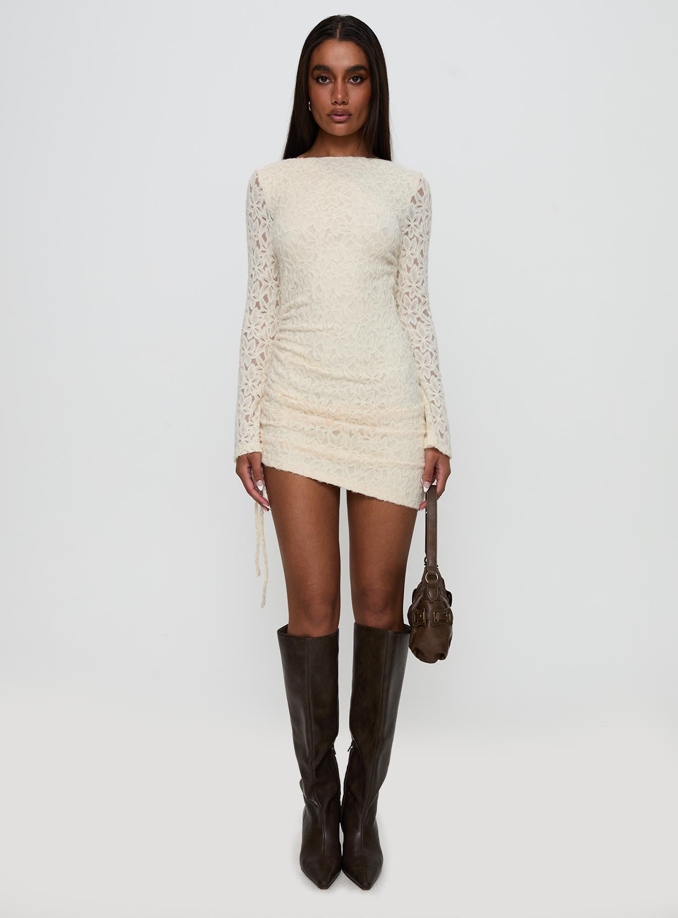 Que Sera Long Sleeve Mini Dress Cream