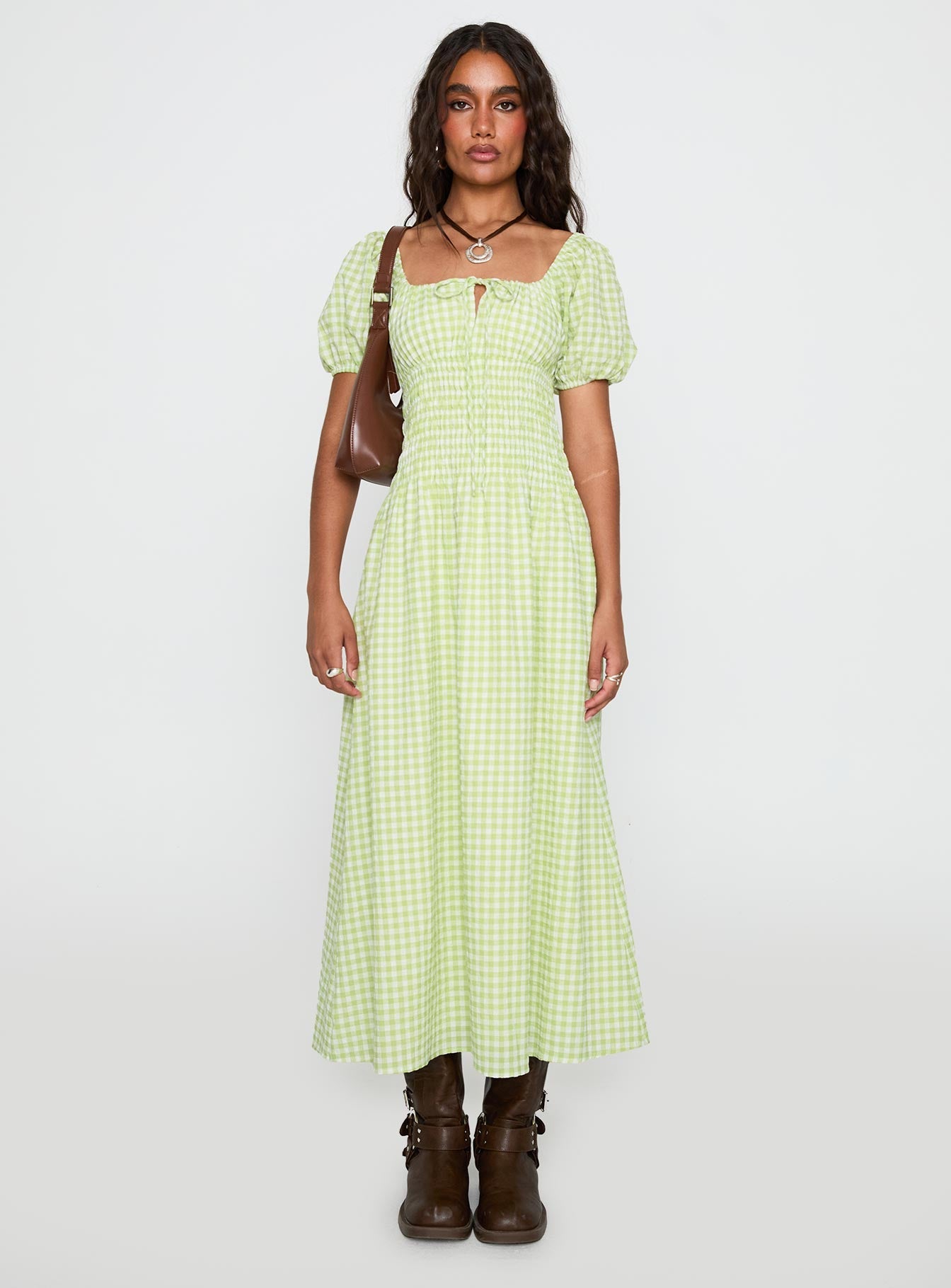 More Than Butterflies Maxi Dress Green Check