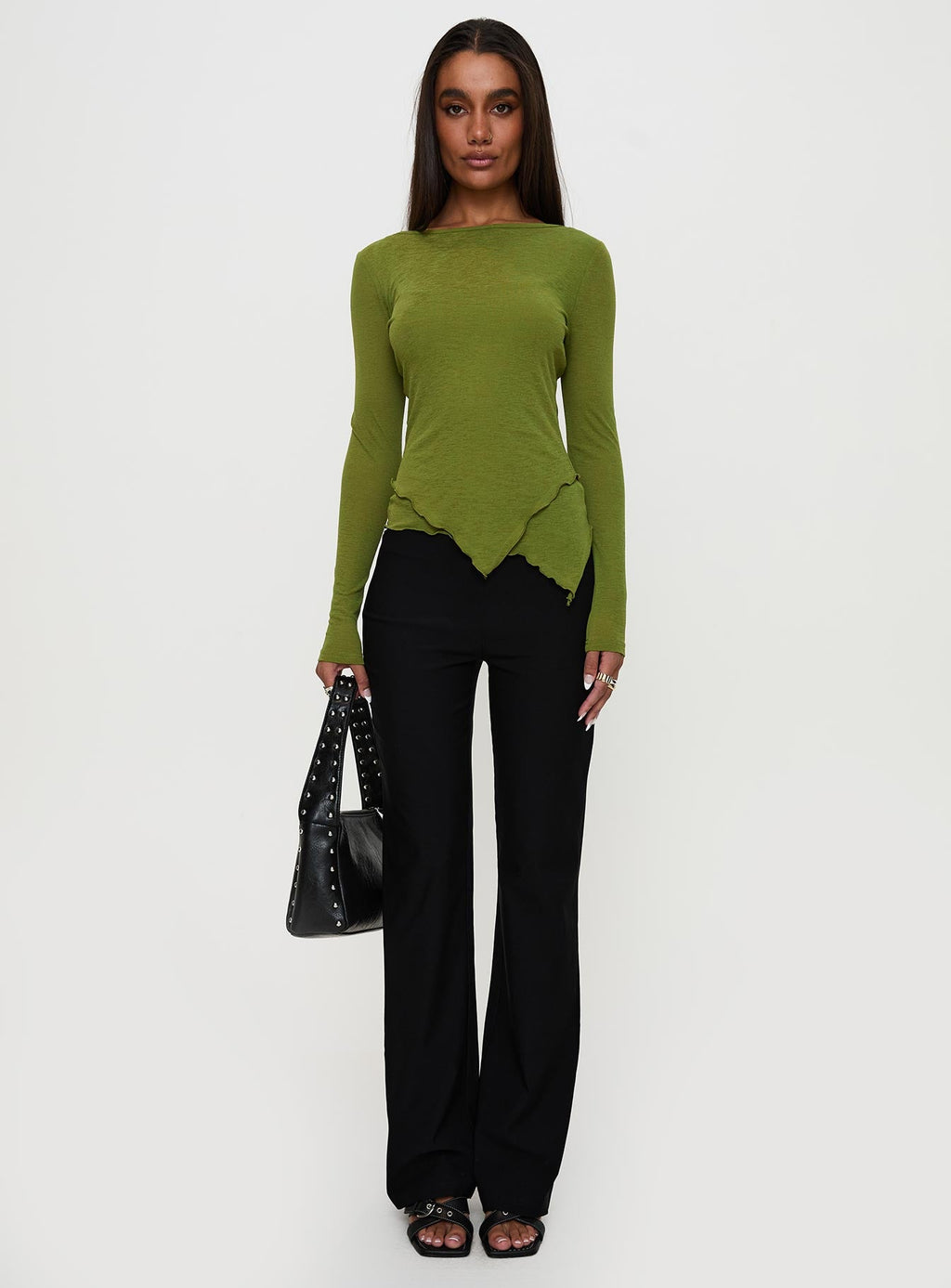 I Know You Backless Long Sleeve Top Green