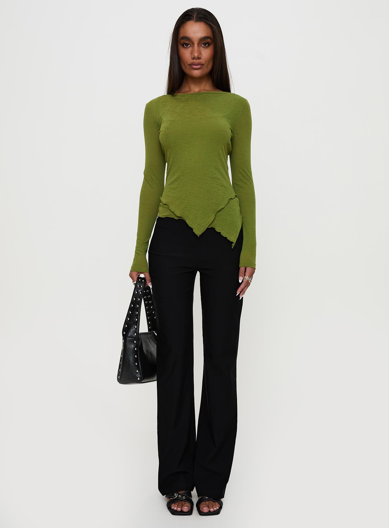 I Know You Backless Long Sleeve Top Green