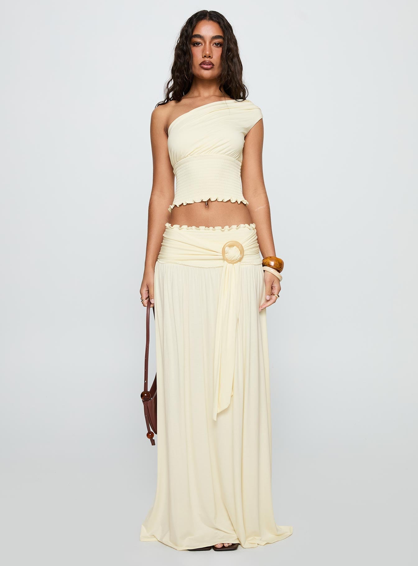 Full Orbit Shirred Maxi Skirt Cream