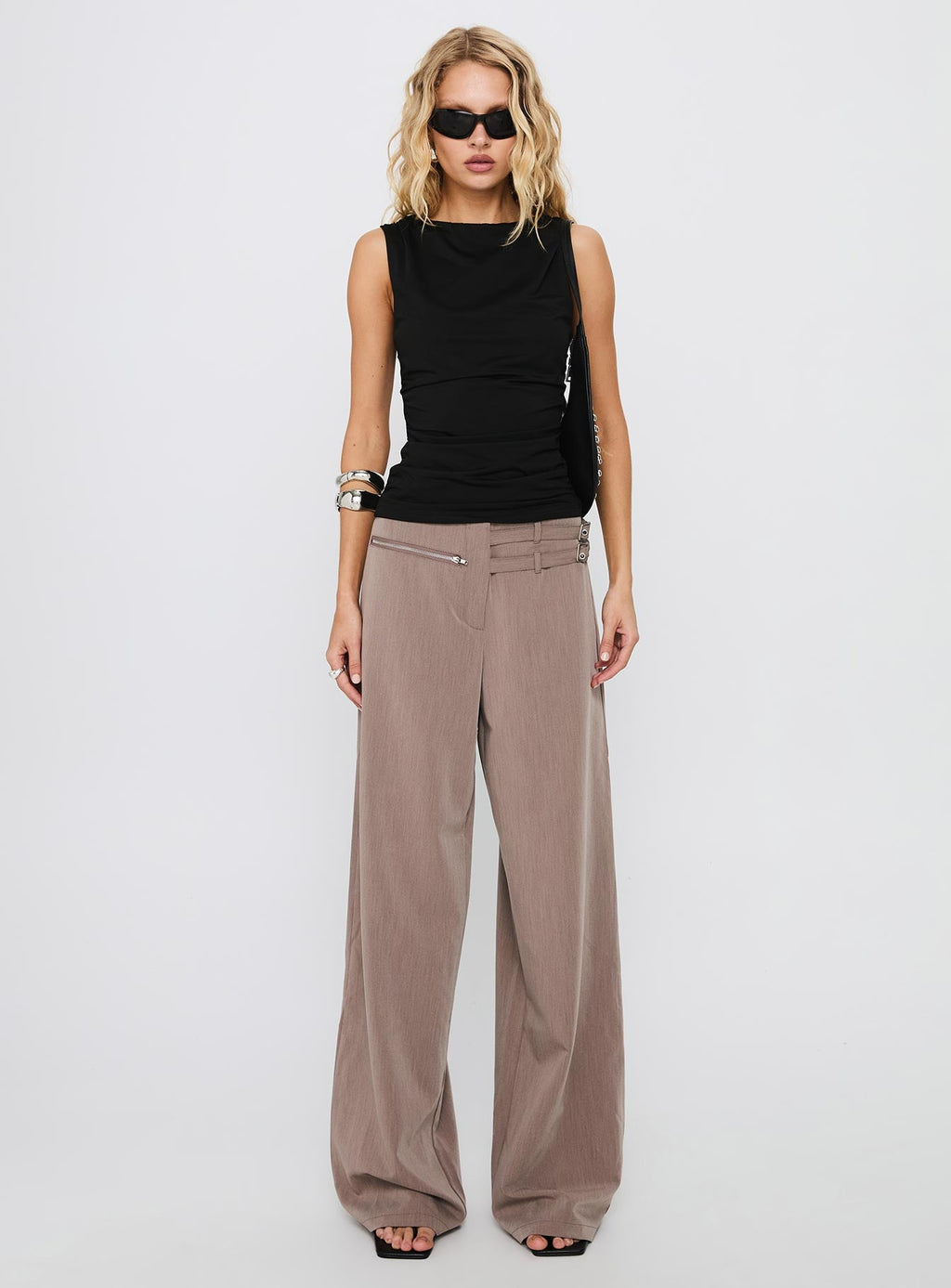 Rinah Belted Pants Brown