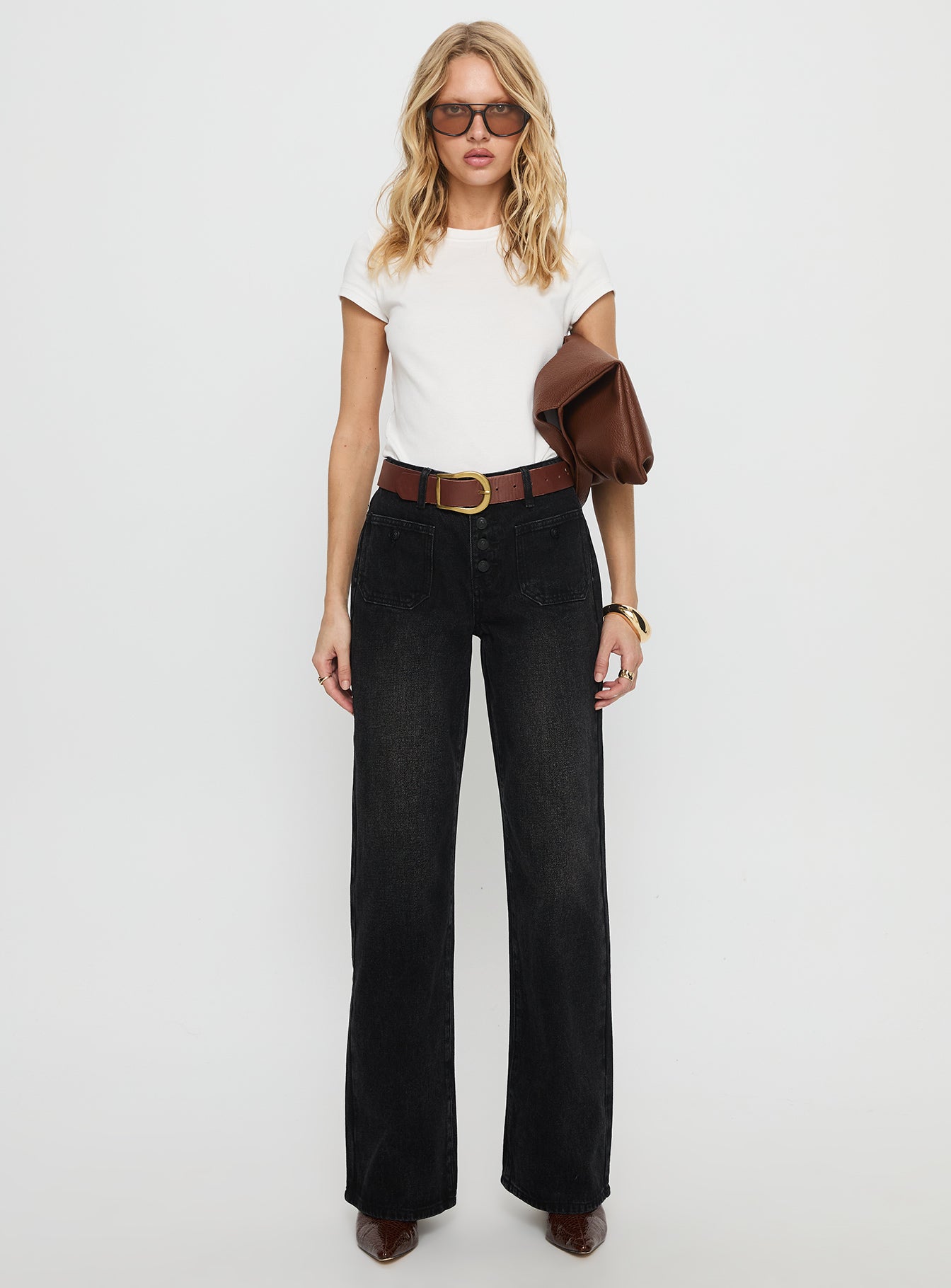 Carianne Low Rise Wide Leg Jeans Washed Black