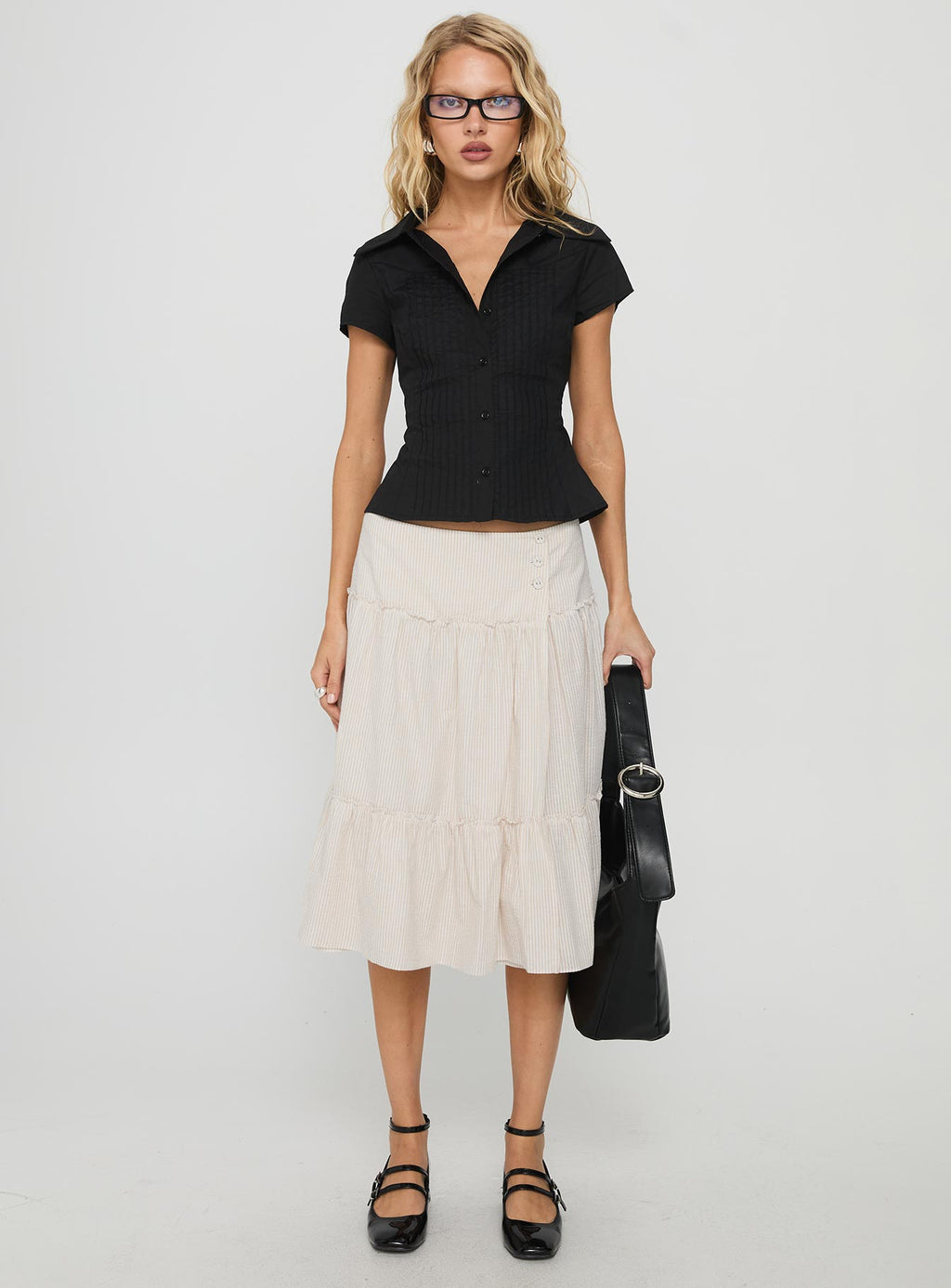 Cascades Low Rise Midi Skirt Beige / White Stripe