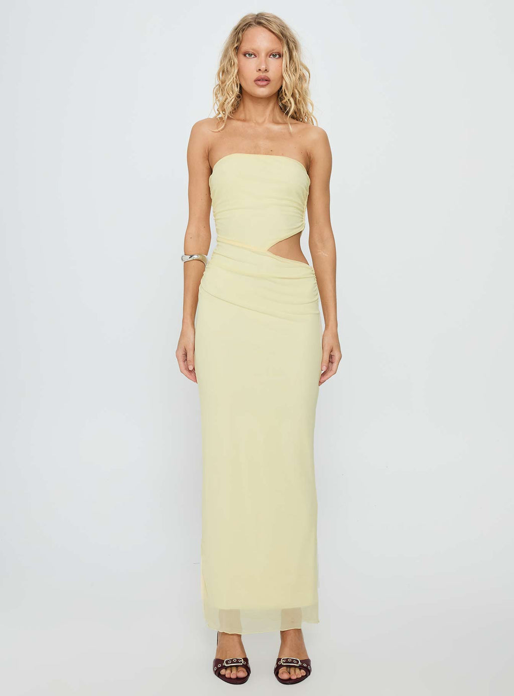 Tyllie Strapless Cut Out Maxi Dress Yellow