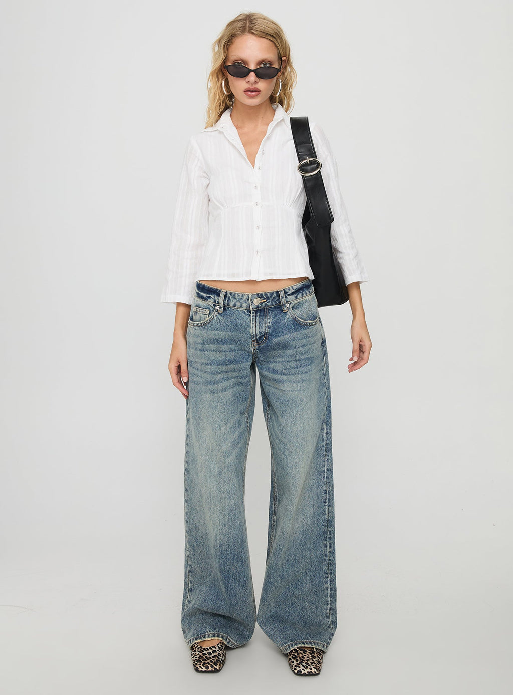 Taelynn 3/4 Sleeve Button Up Shirt White