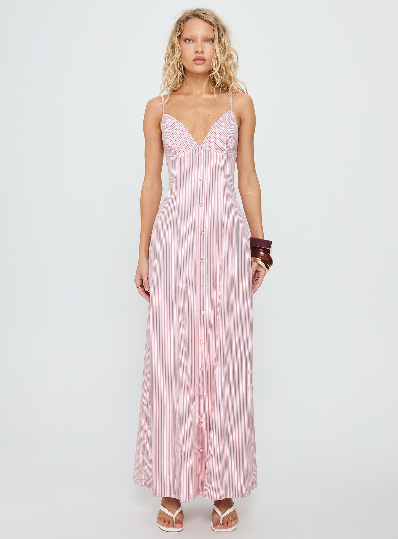 Samiyah Button Down Maxi Dress Red Stripe