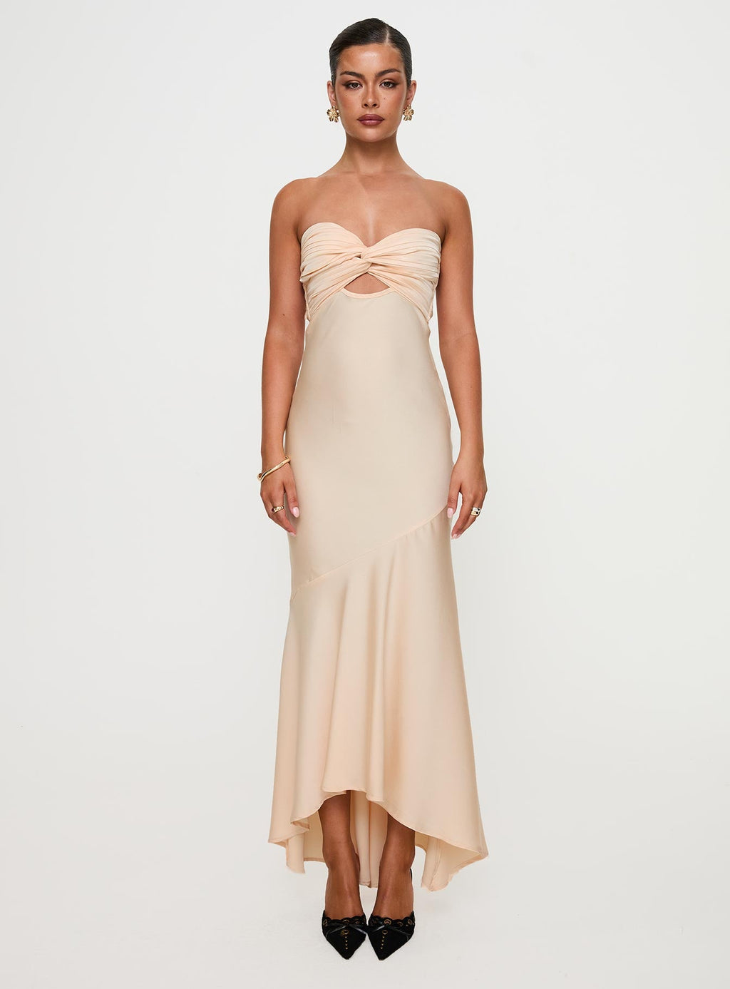 Stand A Chance Twist Detail Maxi Dress Champagne