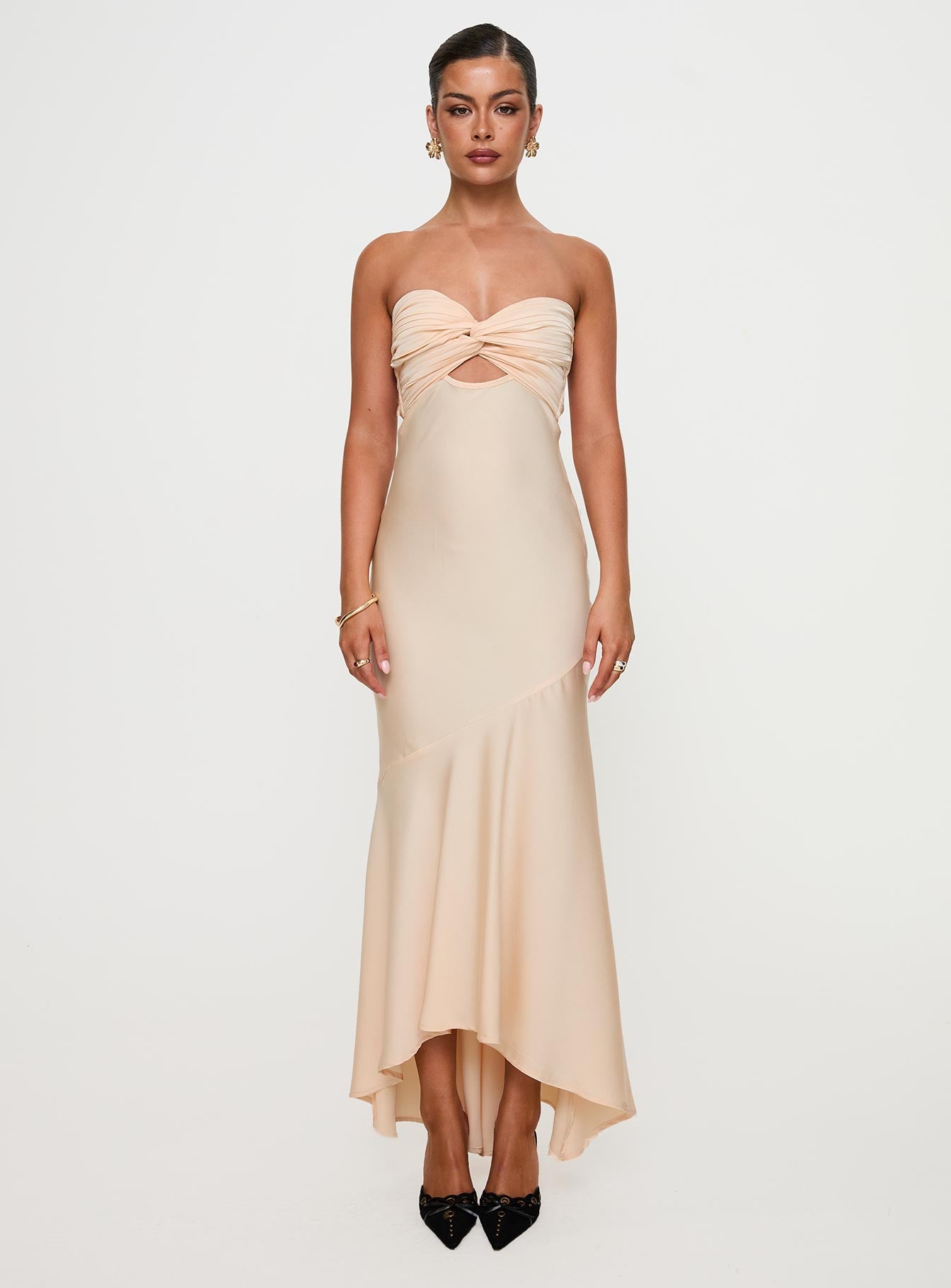 Stand A Chance Twist Detail Maxi Dress Champagne