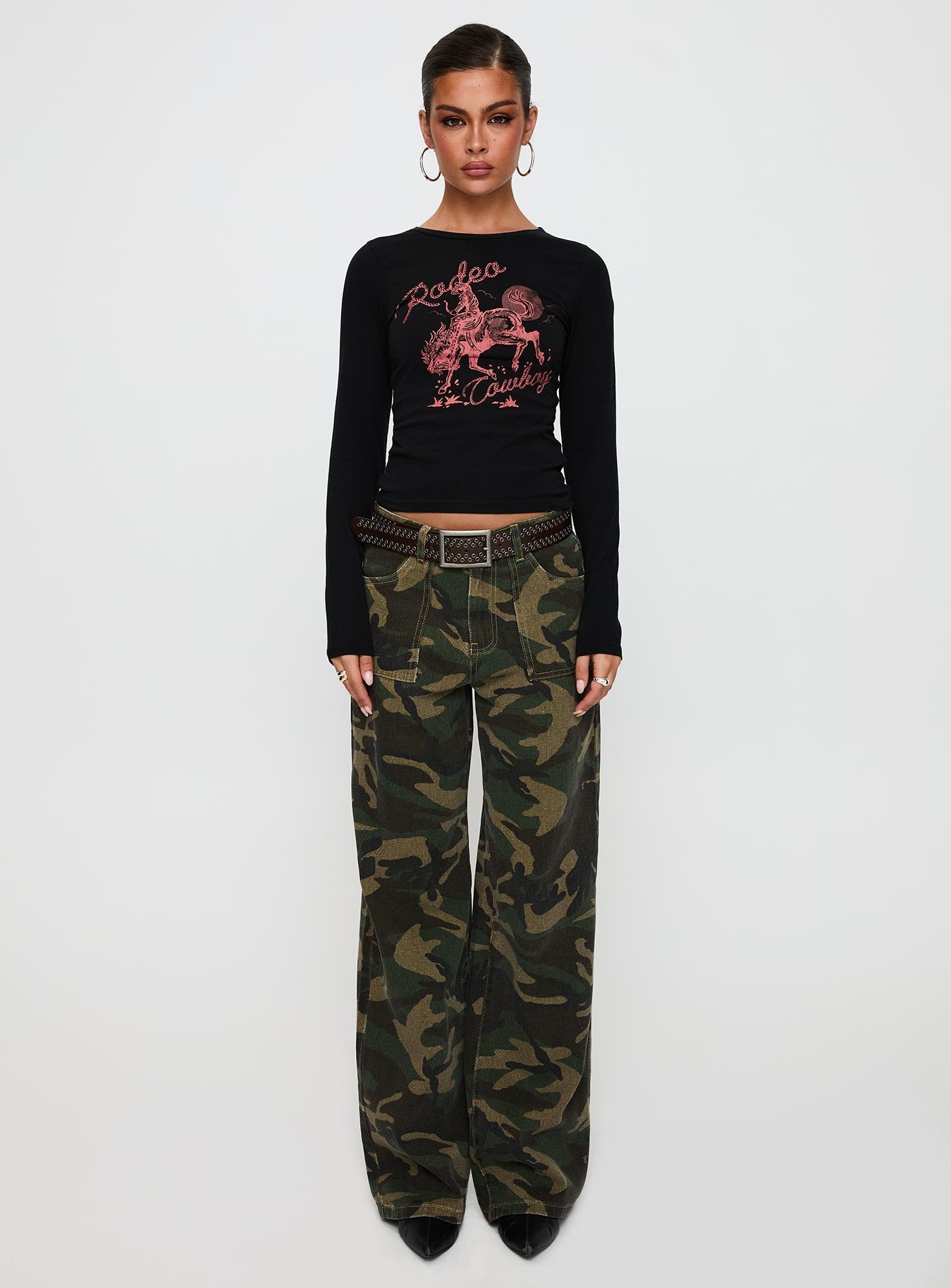 Rodeo Cowboy Long Sleeve Top Washed Wine