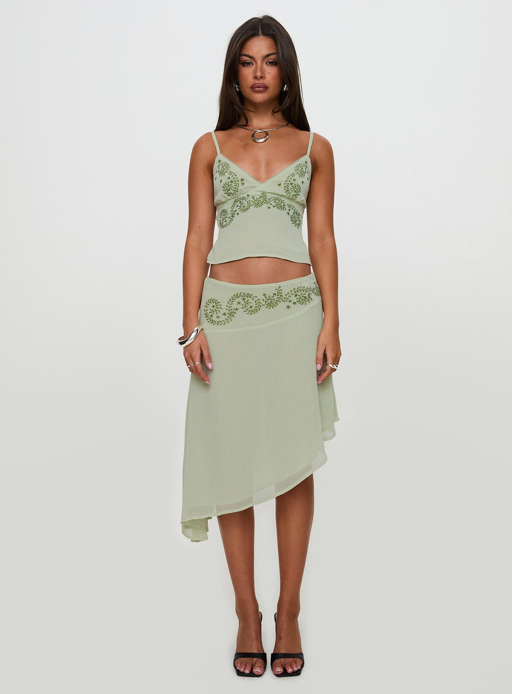 Pappilion Asymmetrical Midi Skirt Sage Petite