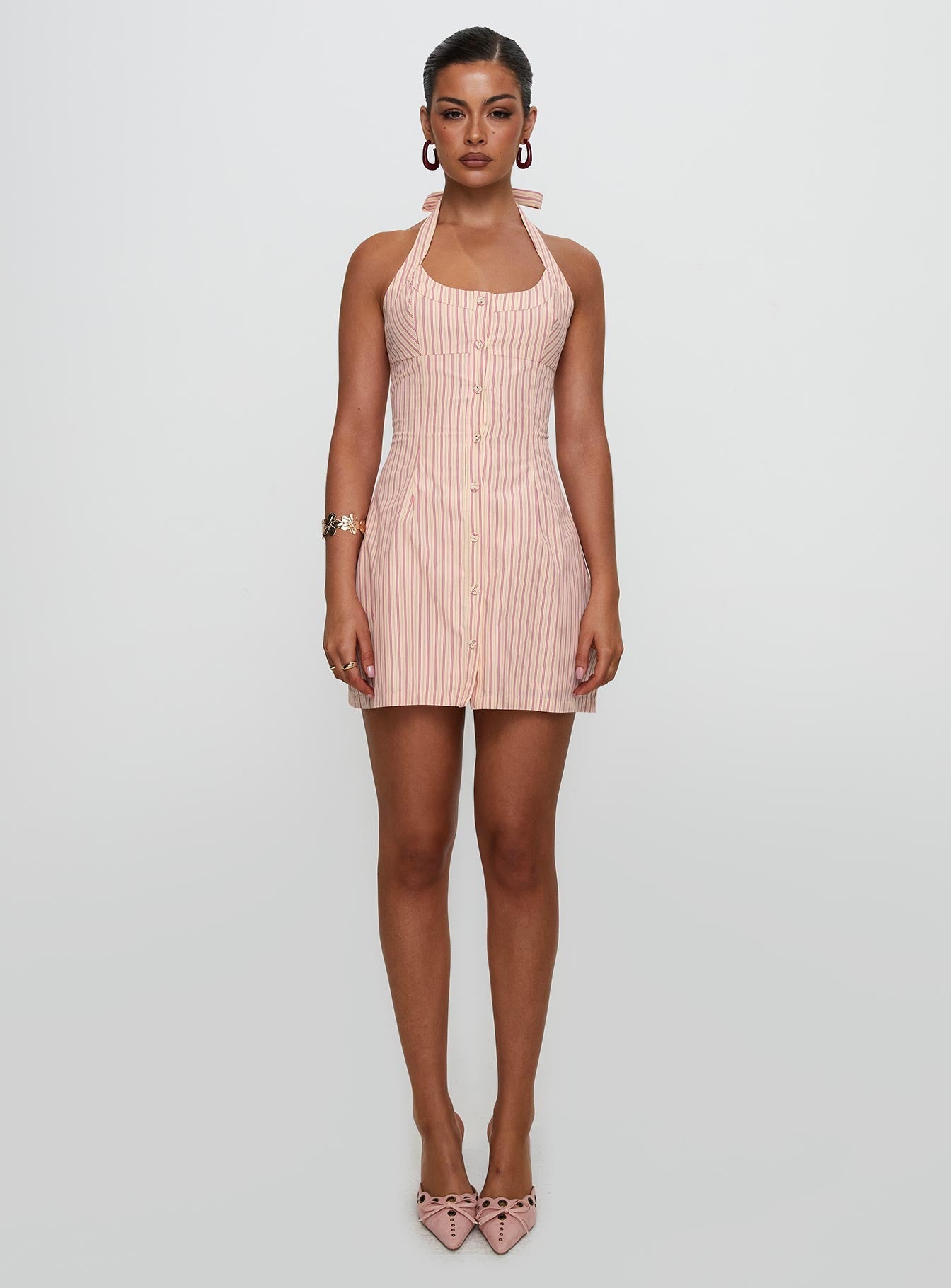 Mallorie Halter Mini Dress Pink Stripe