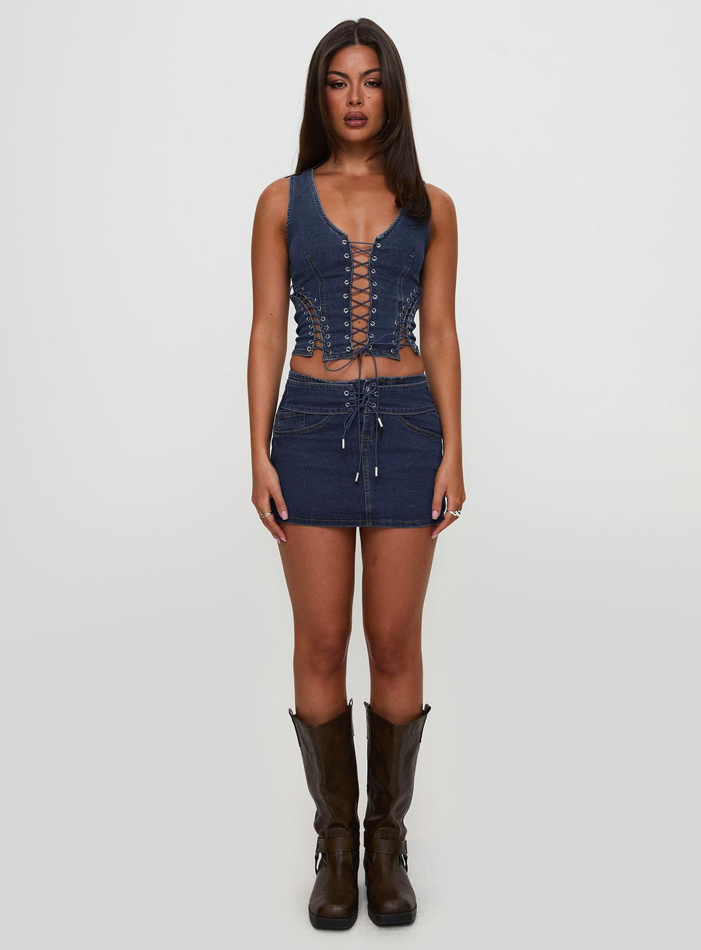 Popular Low Rise Mini Skirt Mid Blue Wash