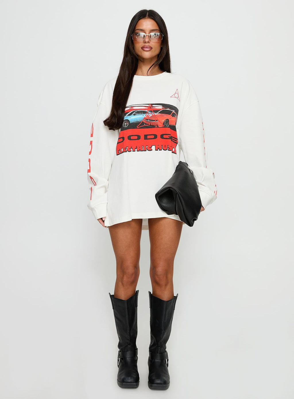 Dodge Electric Muscle Long Sleeve Graphic Top White
