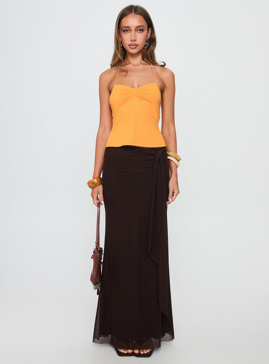 Caviar Tie Maxi Skirt Chocolate
