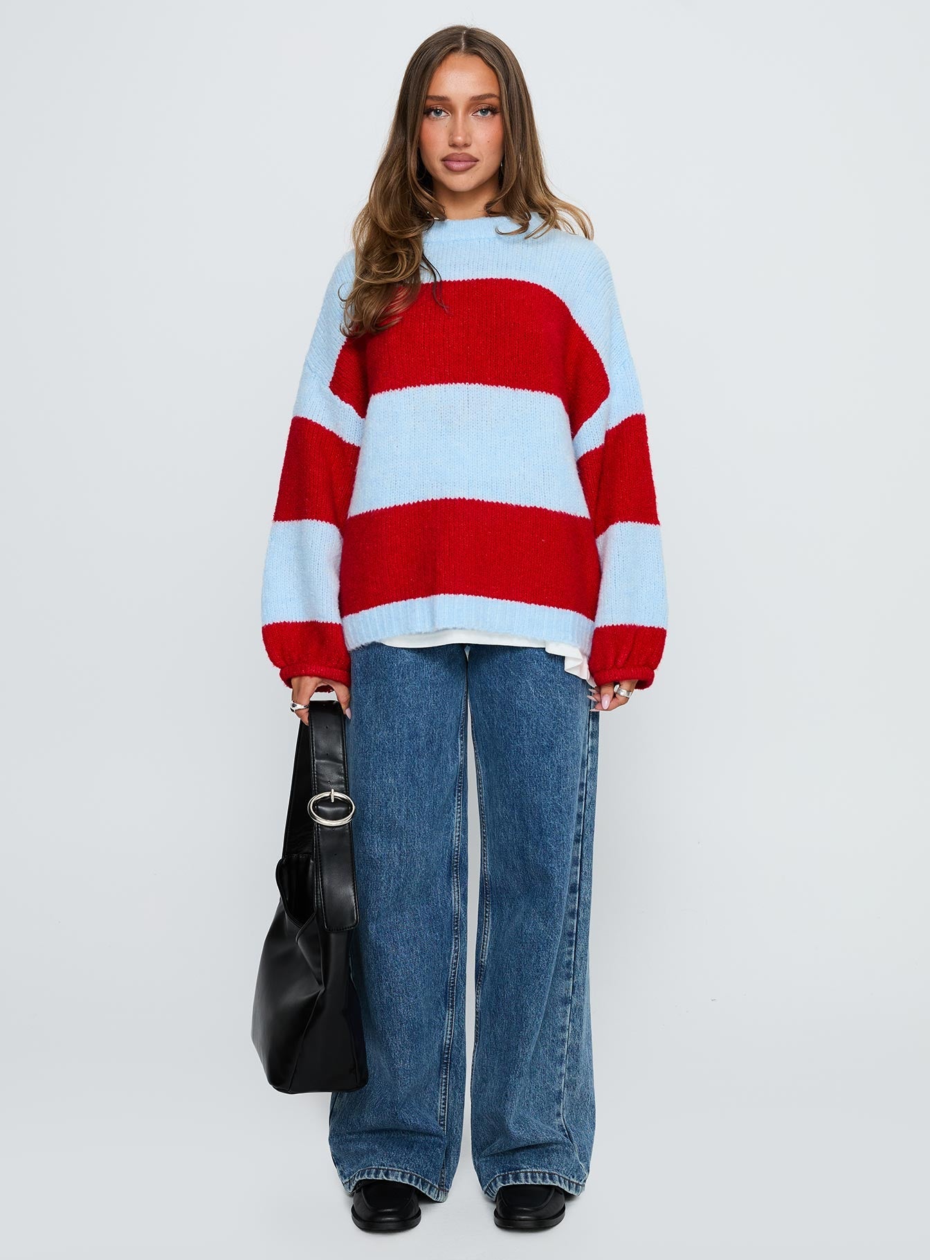 Bastien Crew Neck Knit Sweater Blue / Red