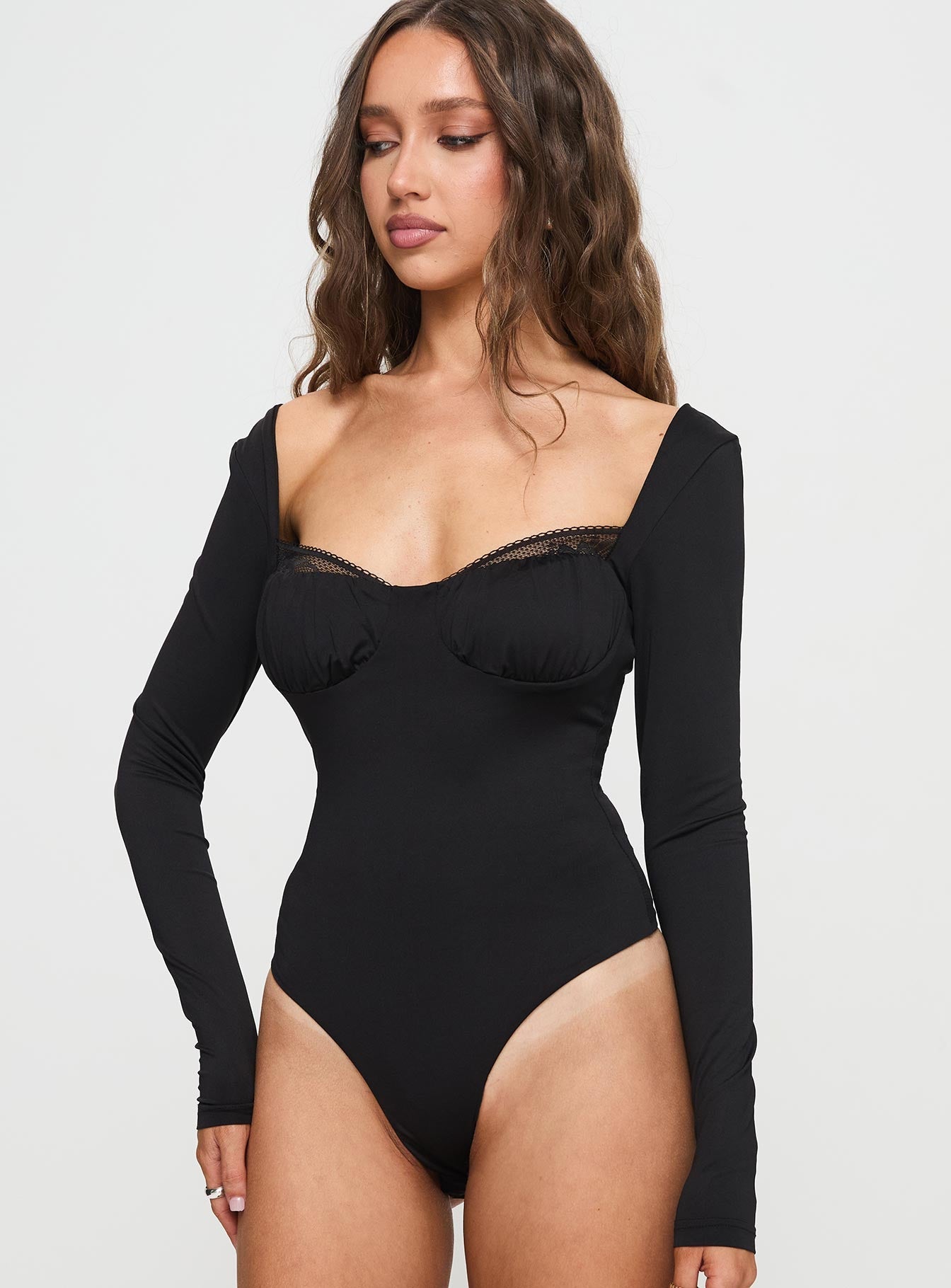 Peekaboo Long Sleeve Bodysuit Black